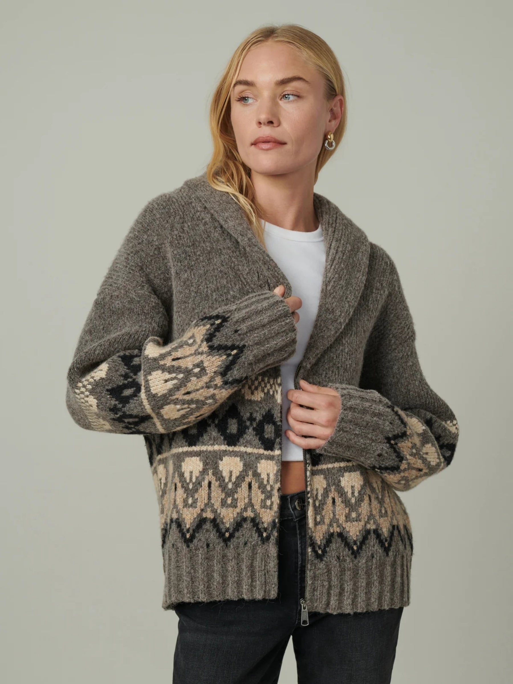 The Inga Fairisle Cardigan - Charcoal/Brown