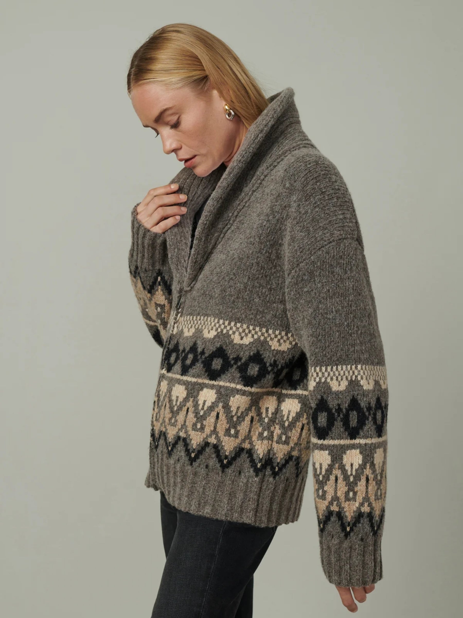 The Inga Fairisle Cardigan - Charcoal/Brown