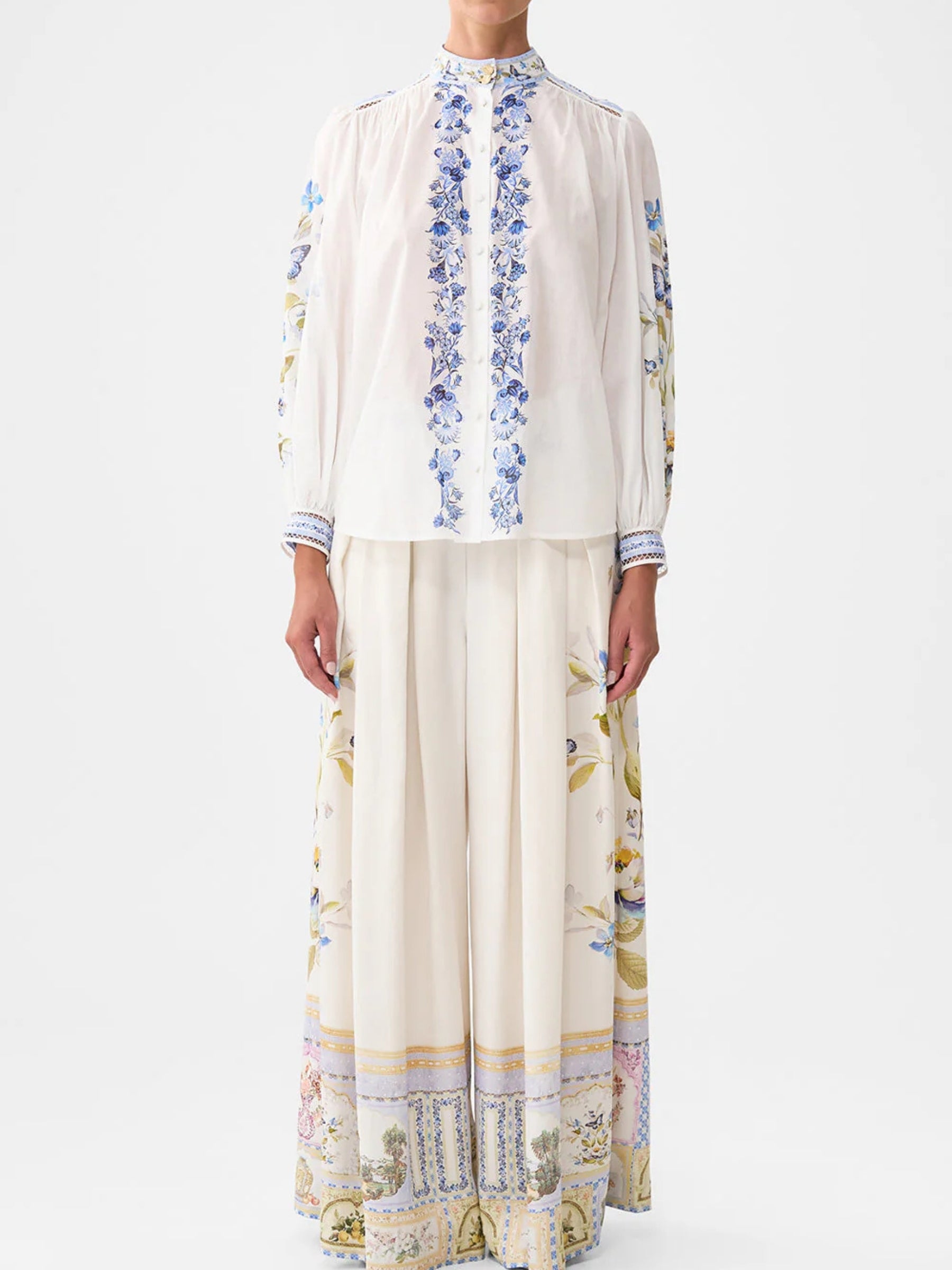 High Neck Button Through Blouse - Botanical Ballads