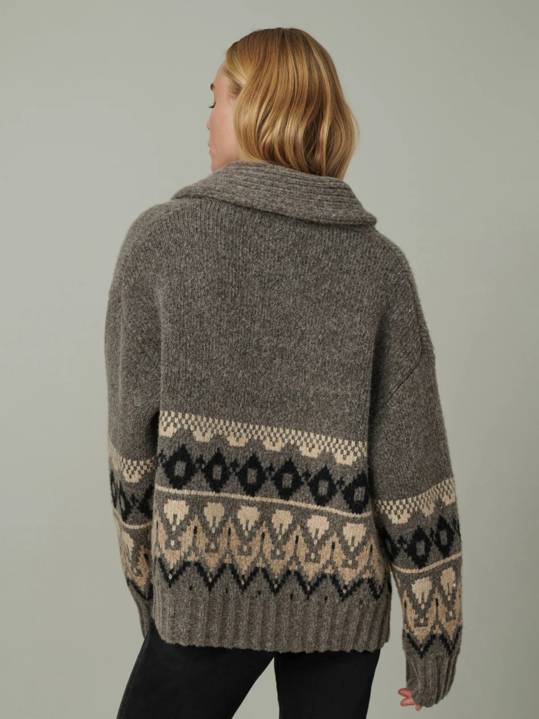 The Inga Fairisle Cardigan - Charcoal/Brown