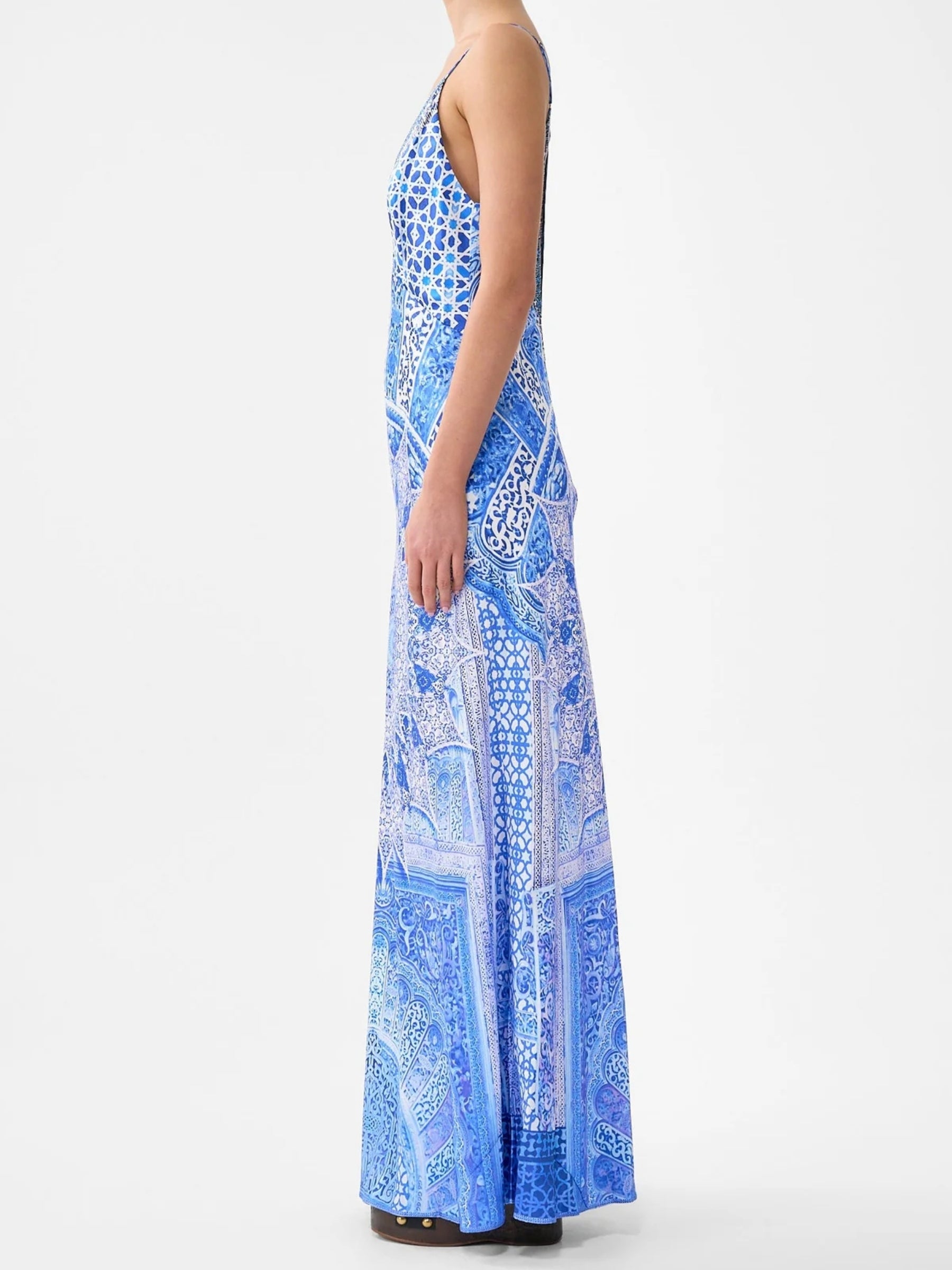 V Neck Long Bias Slip Dress w/ Train - The Bosphorous