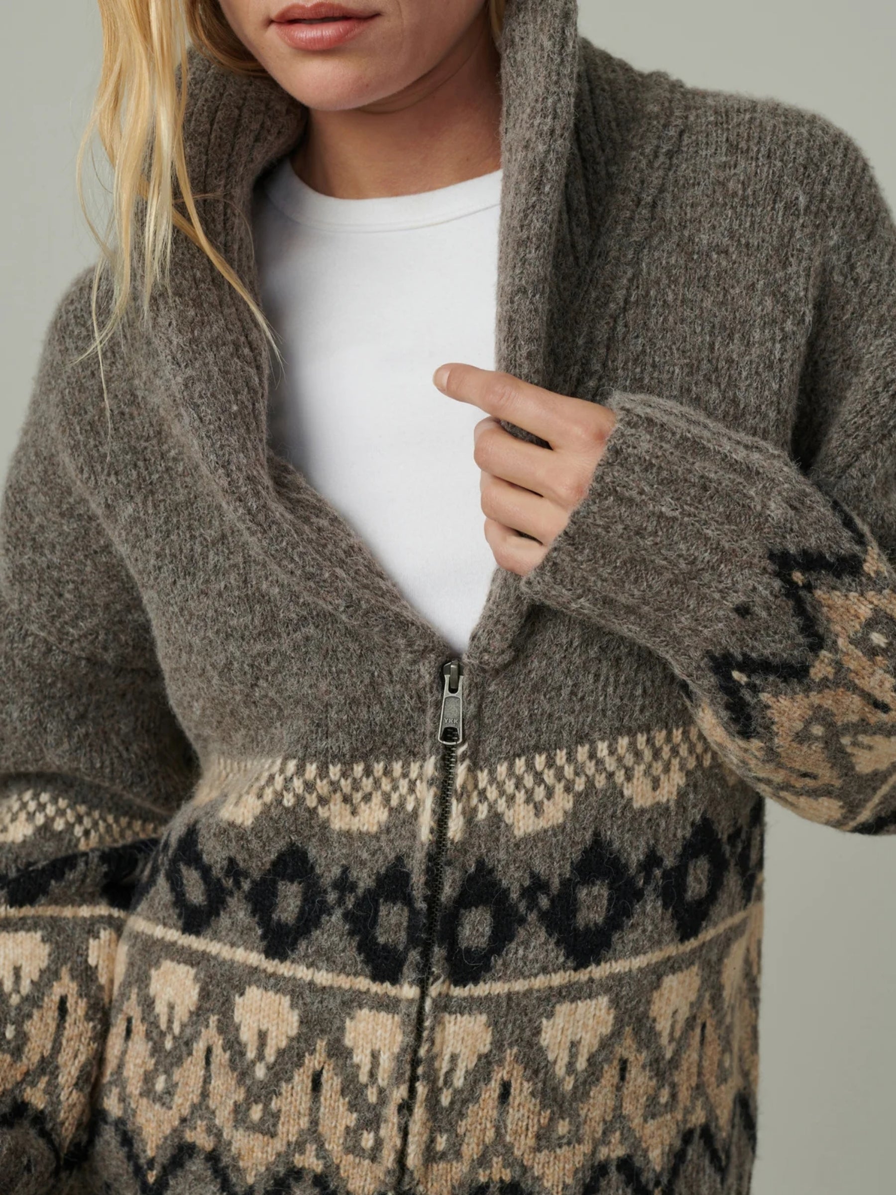 The Inga Fairisle Cardigan - Charcoal/Brown