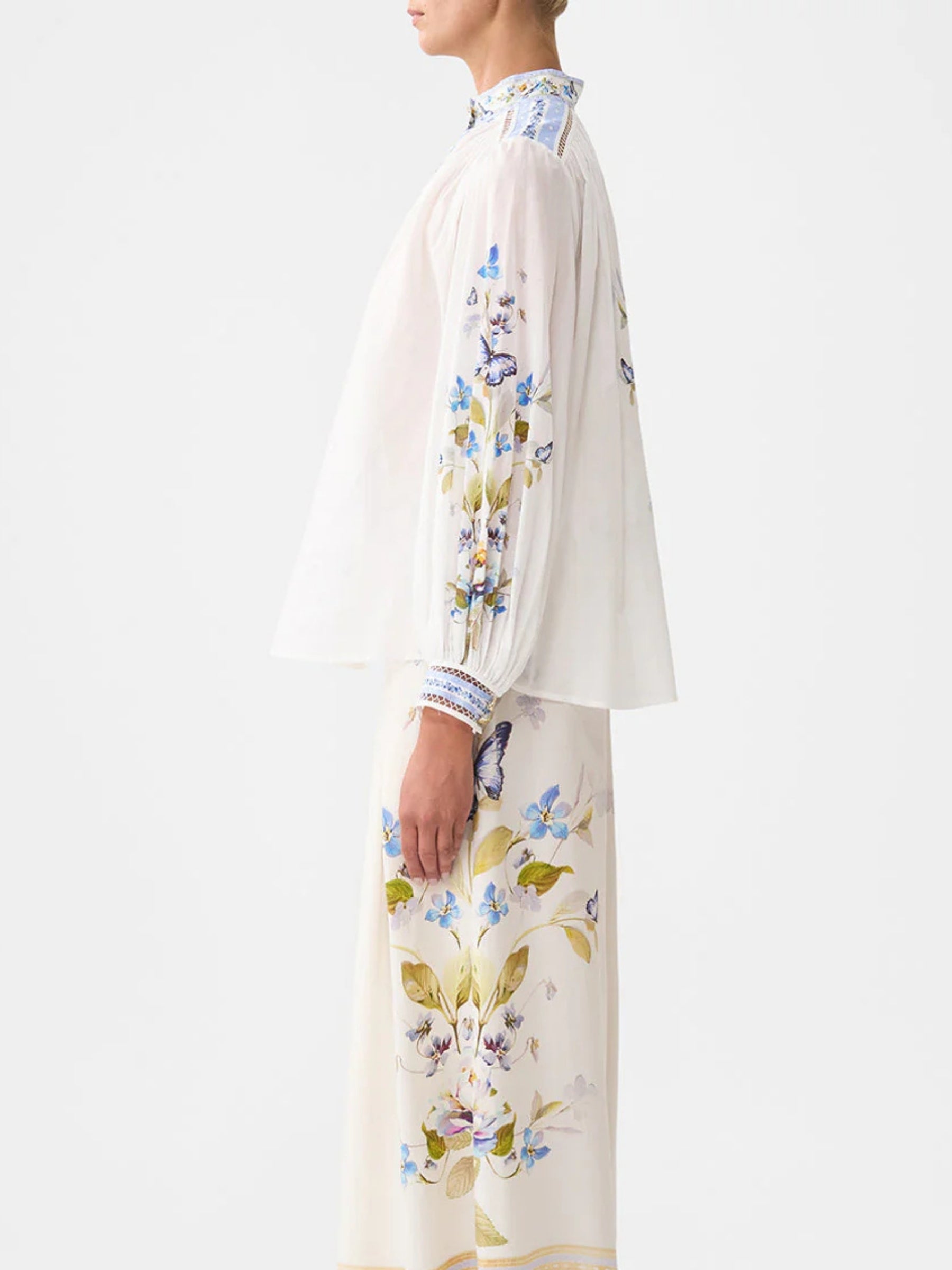 High Neck Button Through Blouse - Botanical Ballads