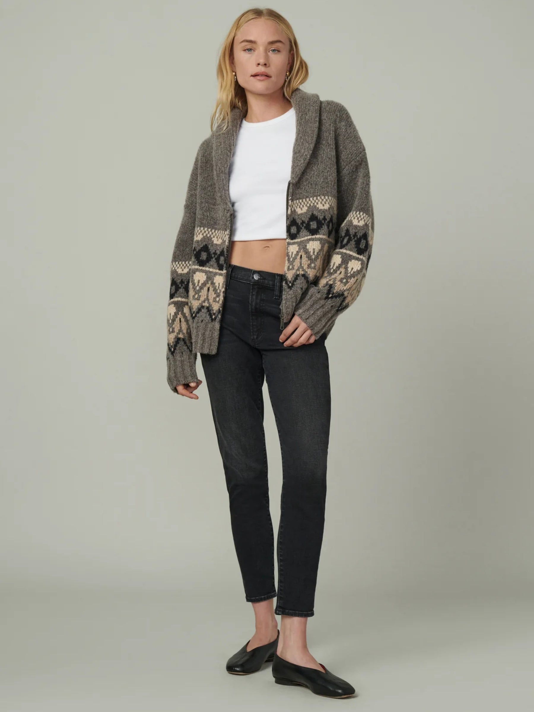 The Inga Fairisle Cardigan - Charcoal/Brown