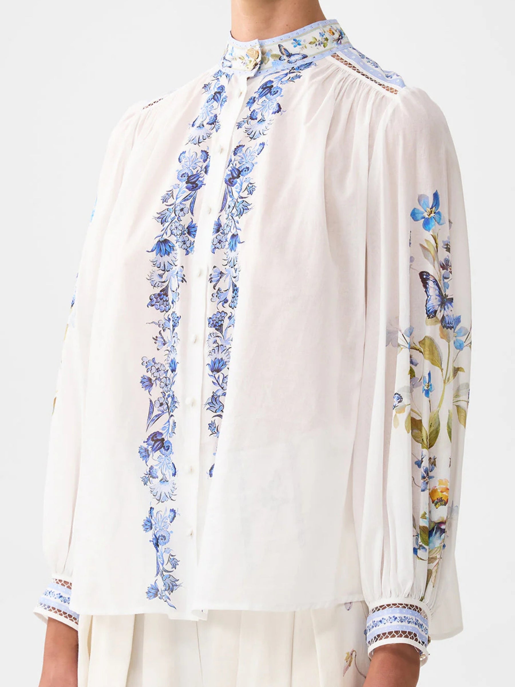 High Neck Button Through Blouse - Botanical Ballads