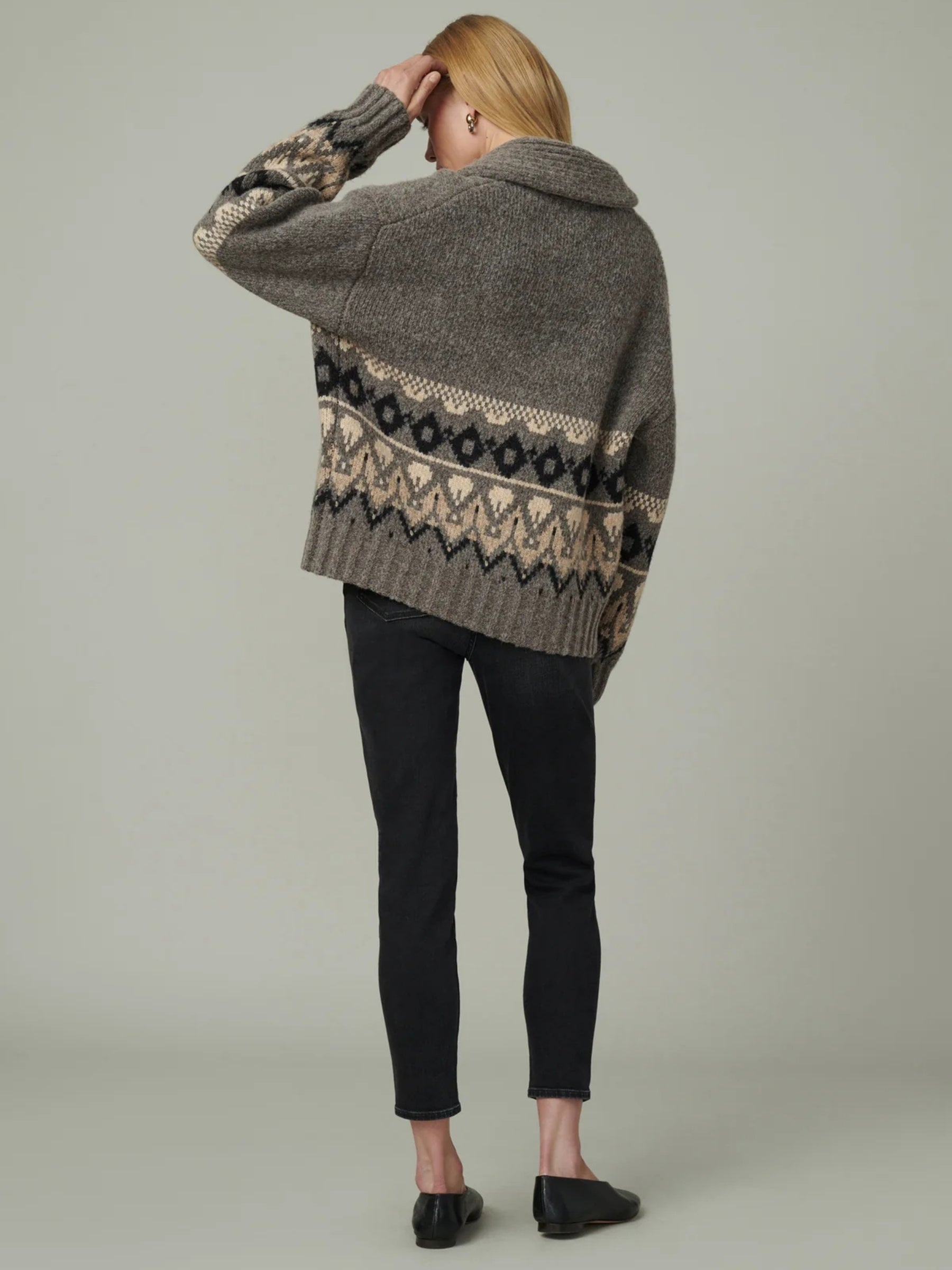 The Inga Fairisle Cardigan - Charcoal/Brown