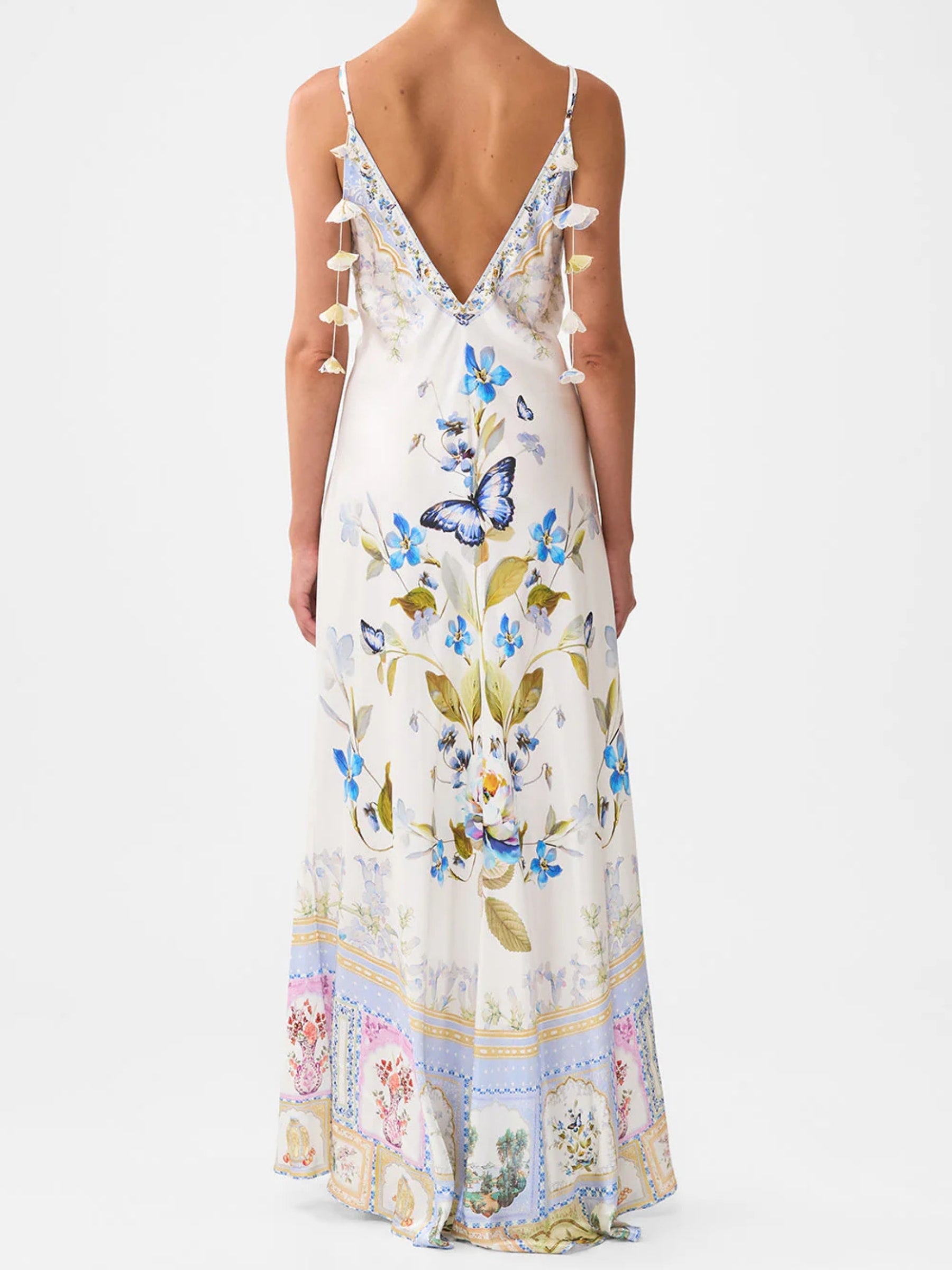 V-Neck Long Bias Slip Dress with Train - Botanical Ballads