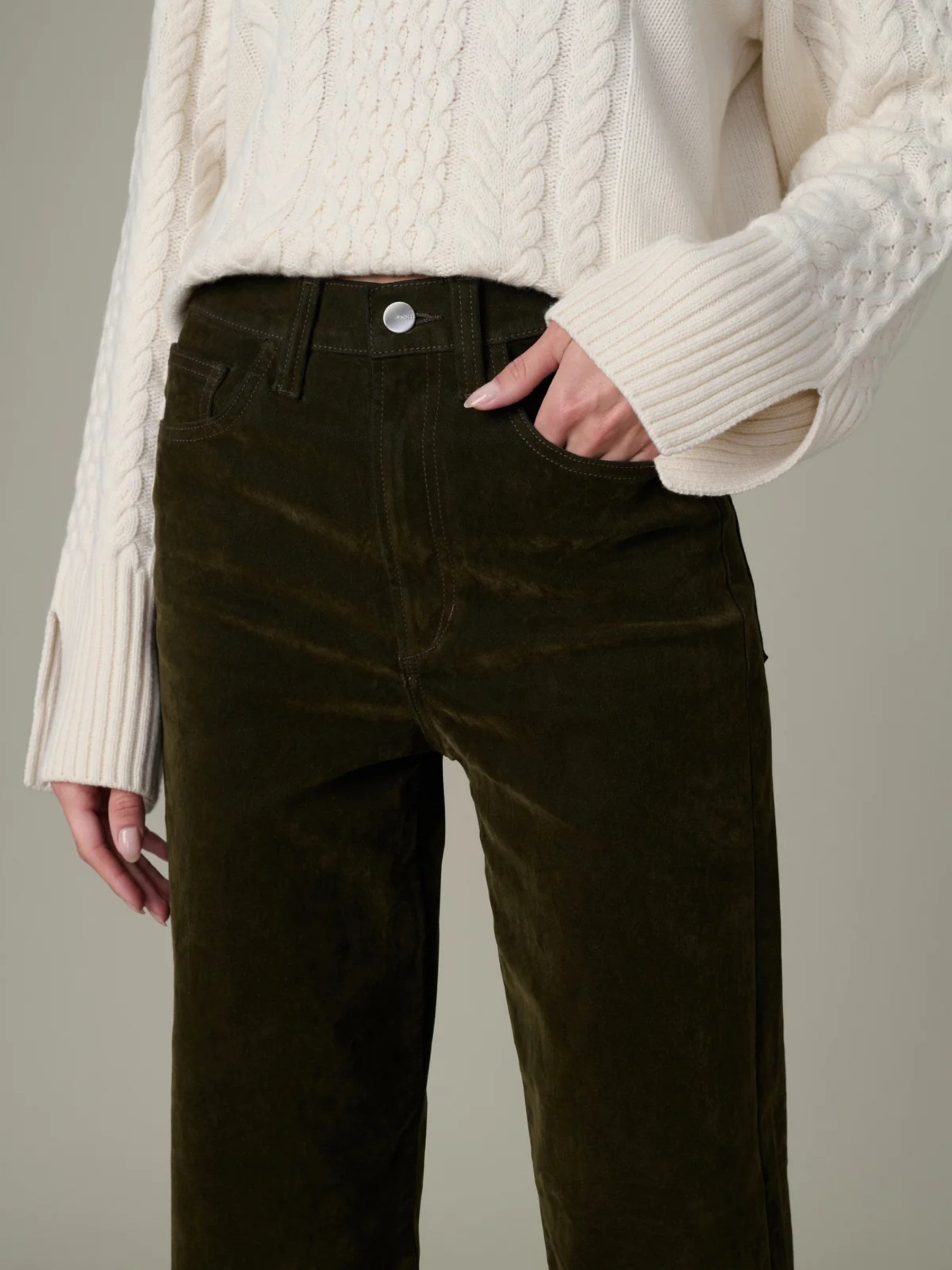 The Margot Straight Flocked Pant - Olive