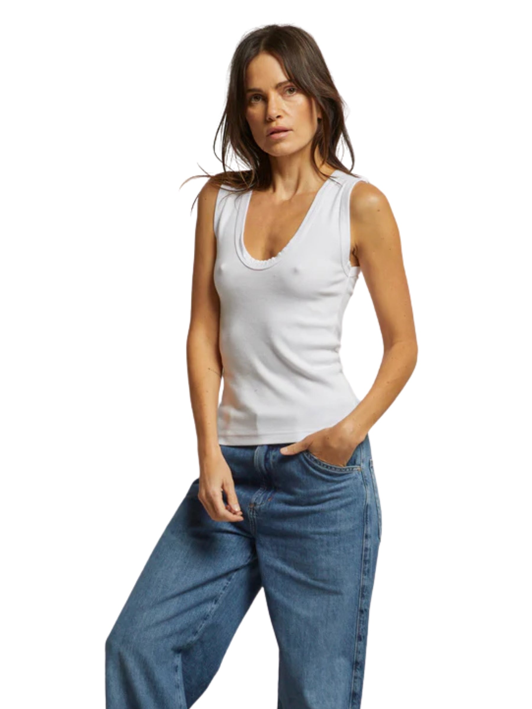 Jordan U Neck Ribbed Tank - White