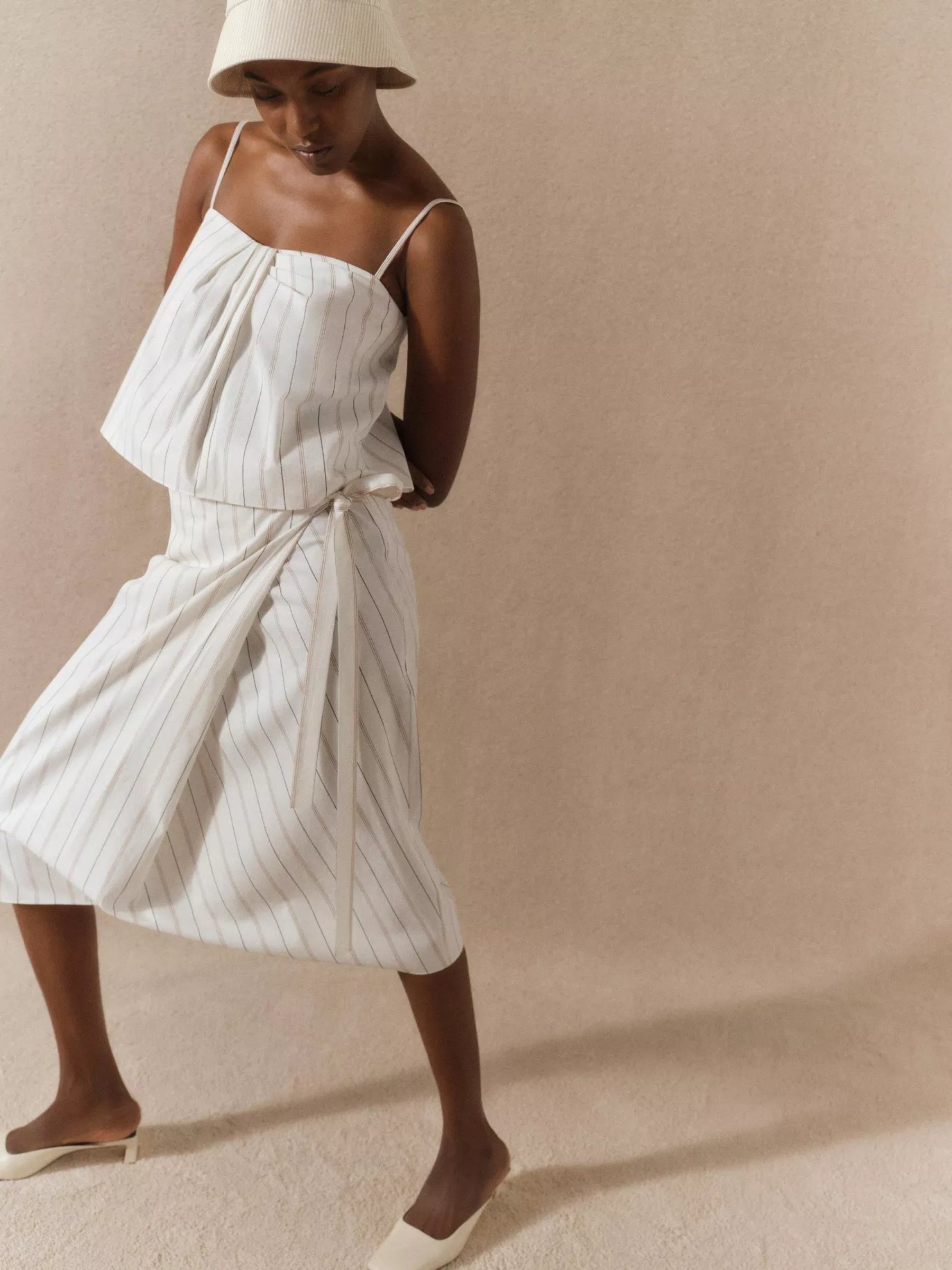 Seedling Stripe Draped Front Tank - Off White