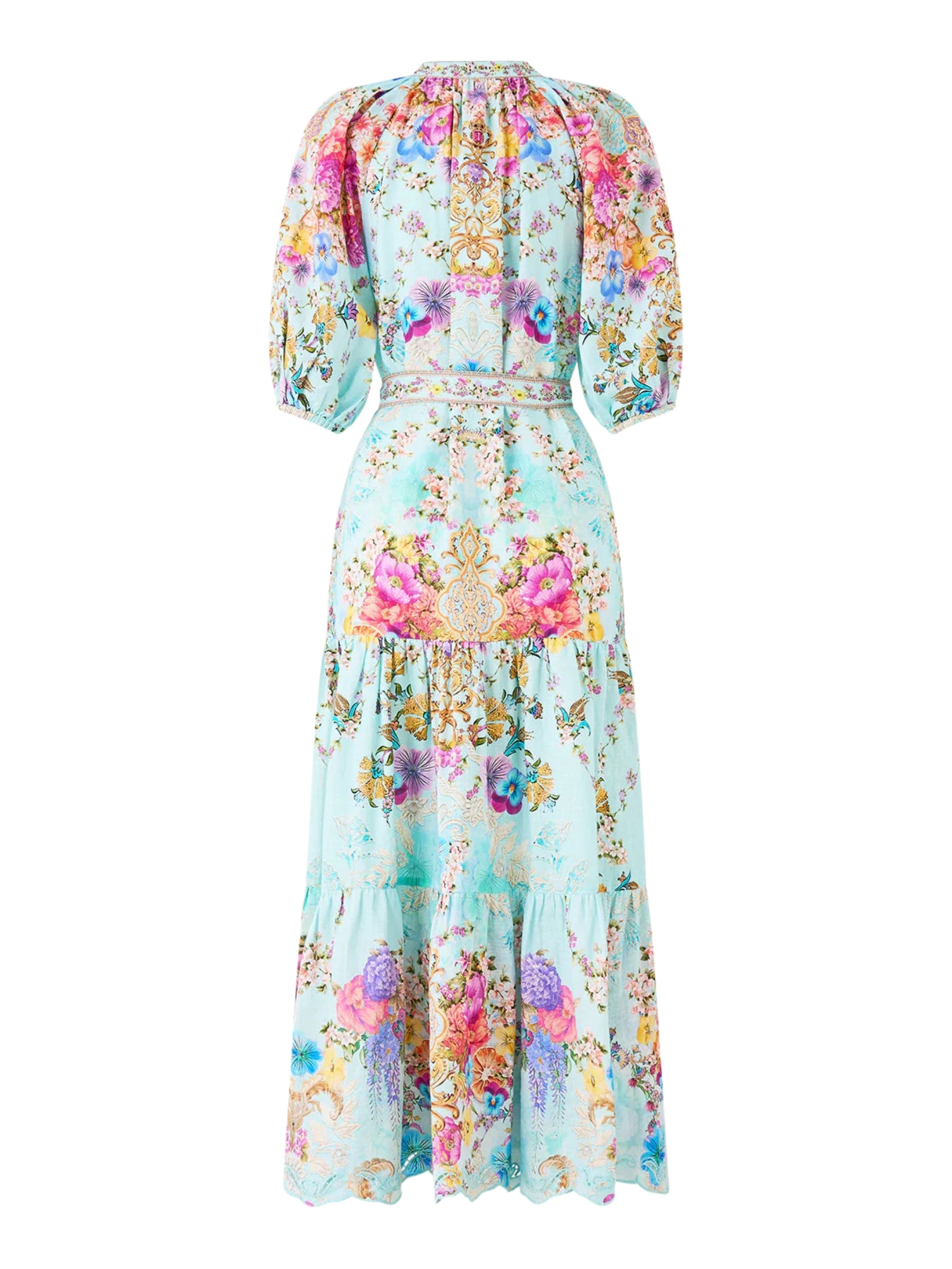 Puff Sleeve Midi Shirt Dress  w/ Tie - Bazaar Blooms