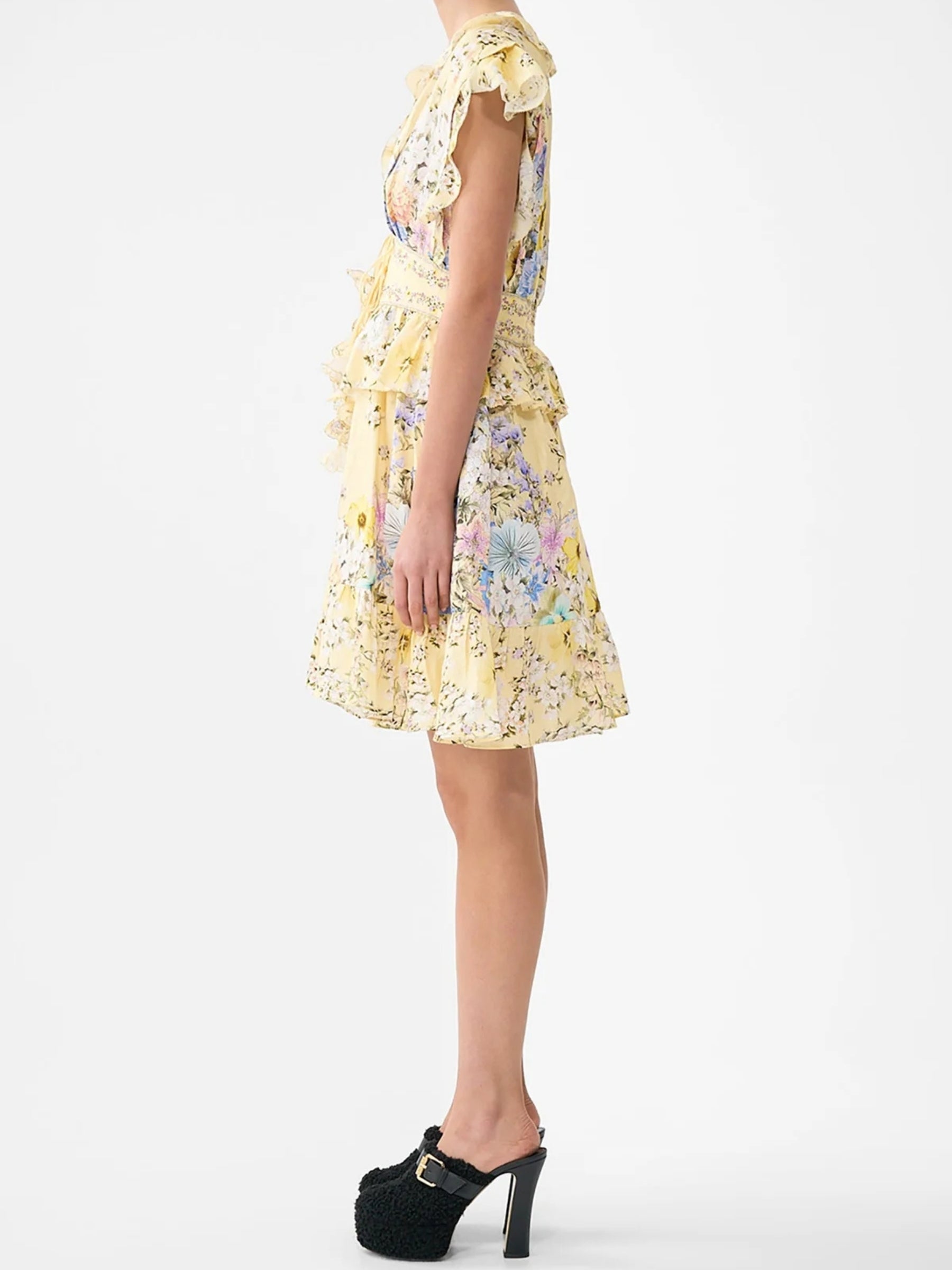 Waisted Short Dress w/ Ruffle Details - Darling Buds