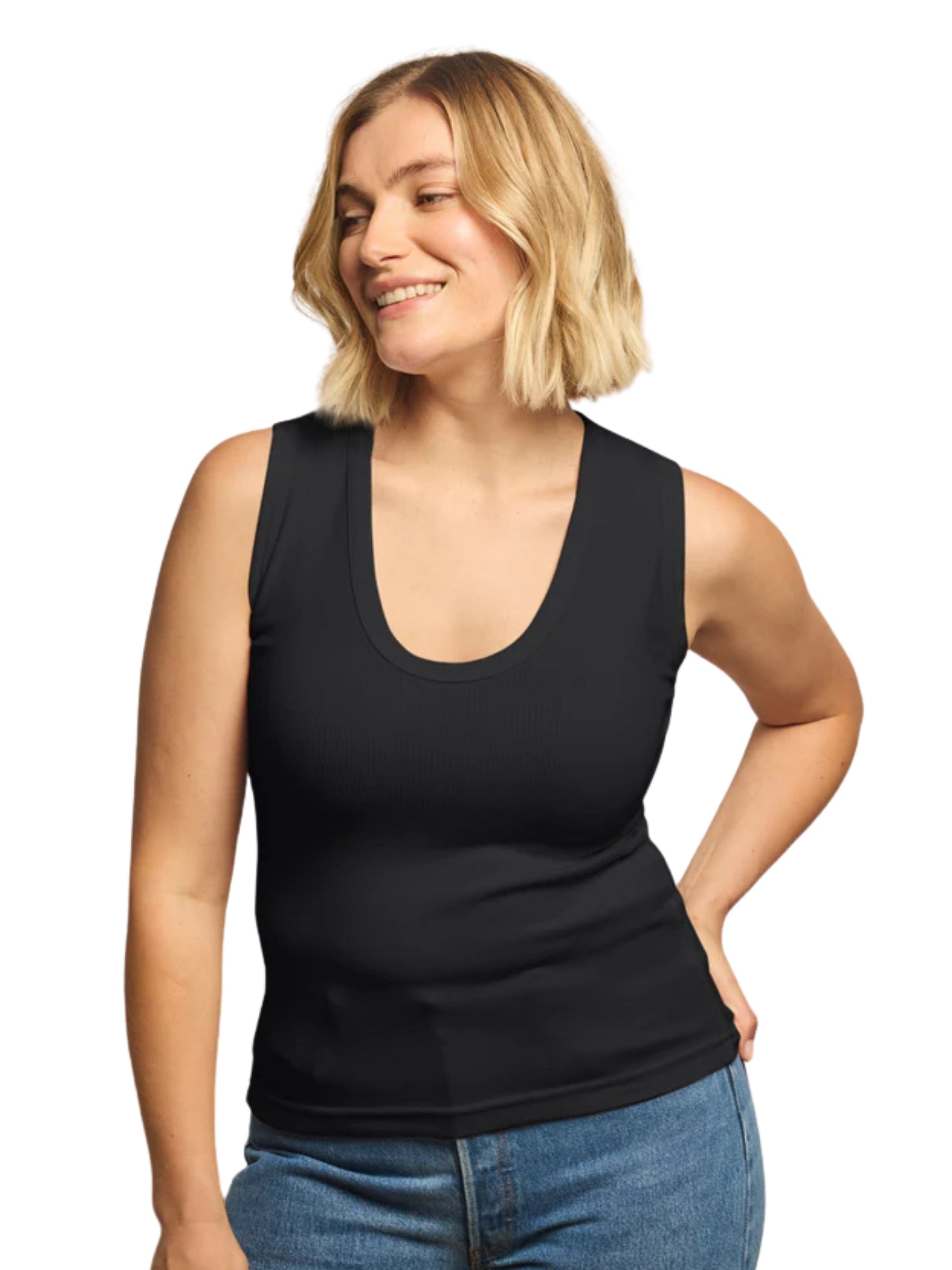 Jordan U Neck Ribbed Tank - True Black