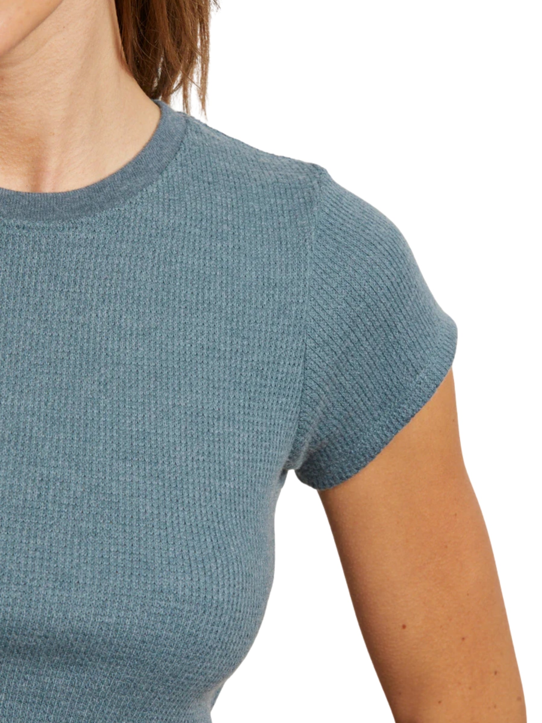 Mindy Brushed Waffle SS Crew Tee - Slate