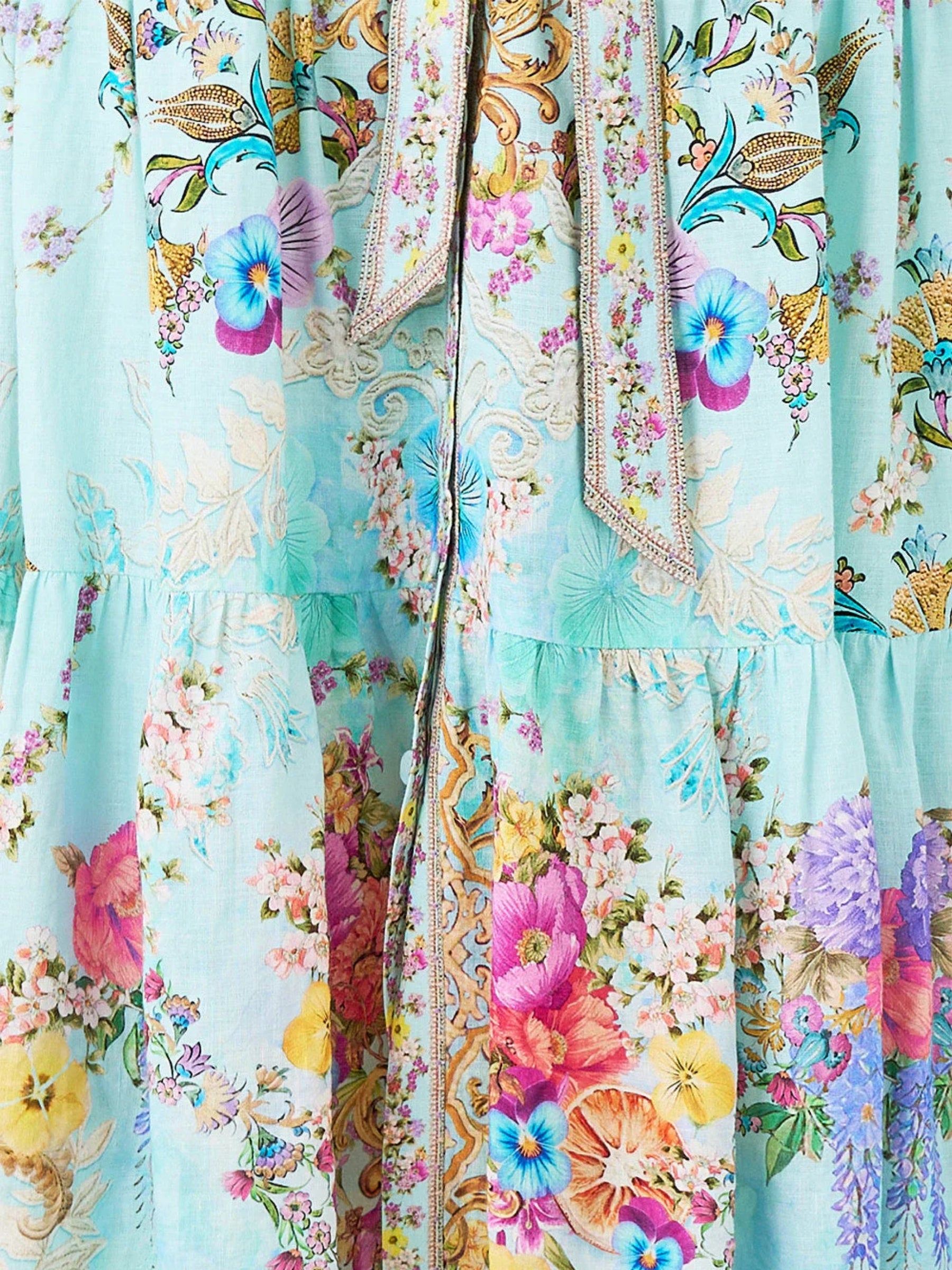 Puff Sleeve Midi Shirt Dress  w/ Tie - Bazaar Blooms