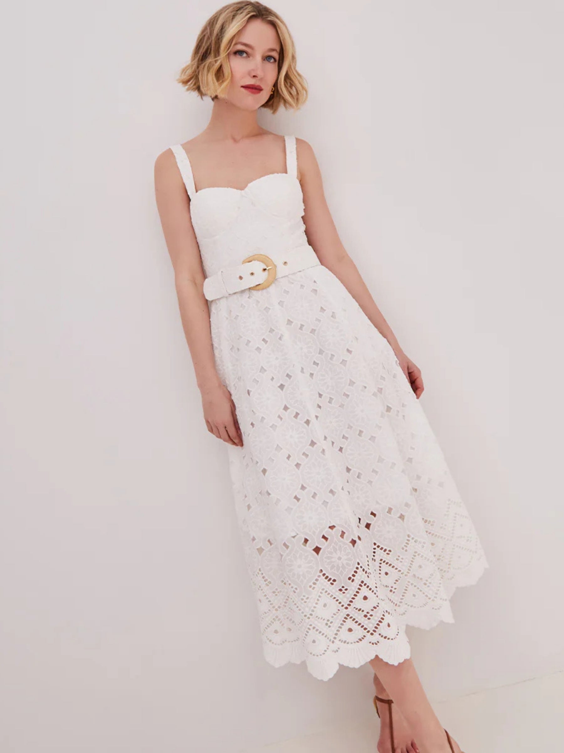 Calypso Dress - White Trellis Eyelet