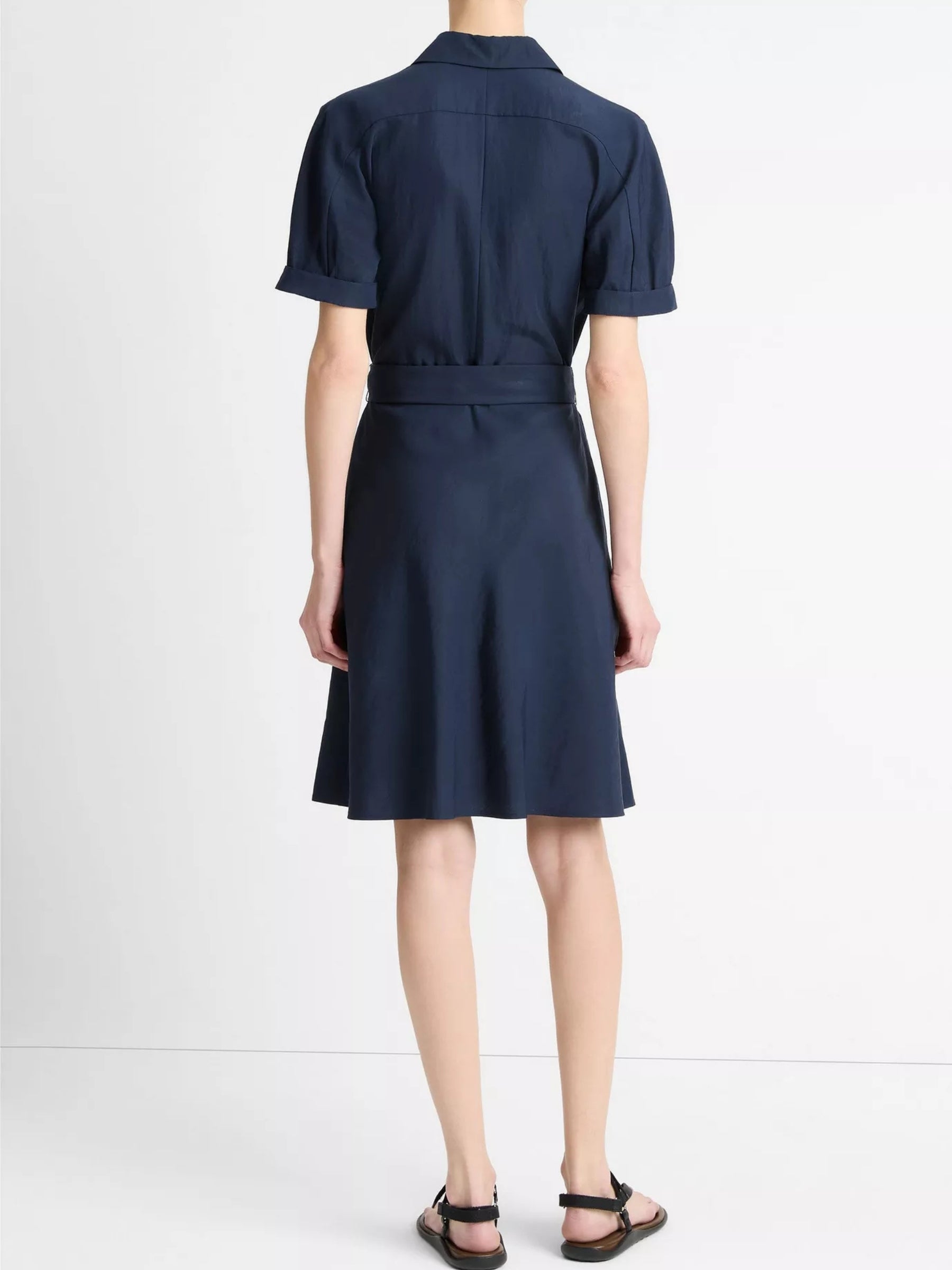 Cuffed Short Sleeve Belted Shirt Dress - Coastal