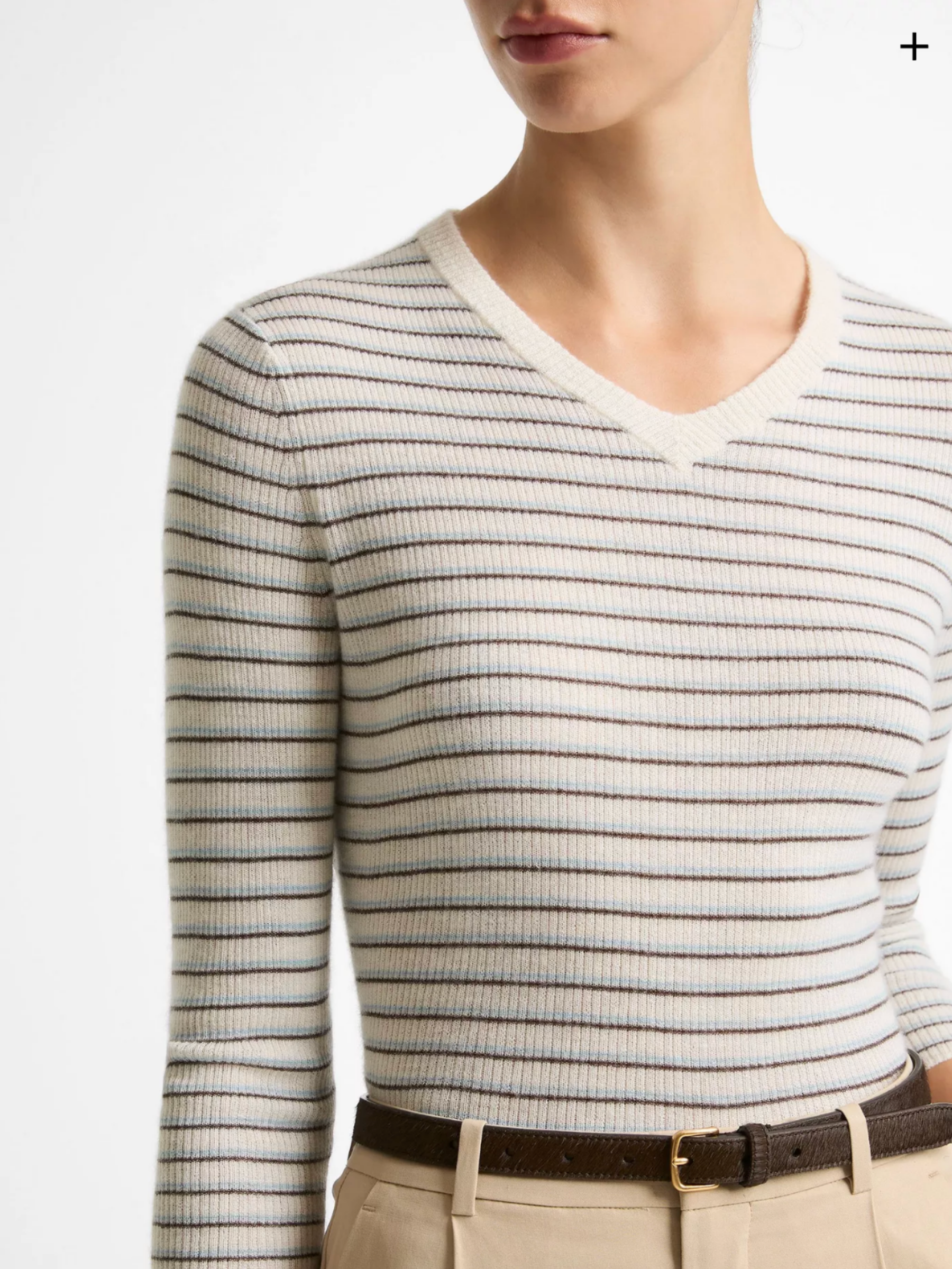 Striped High V-Neck Long Sleeve