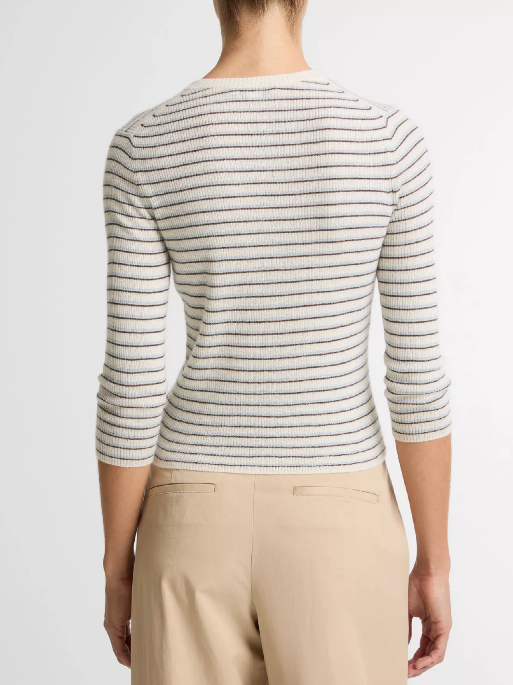 Striped High V-Neck Long Sleeve