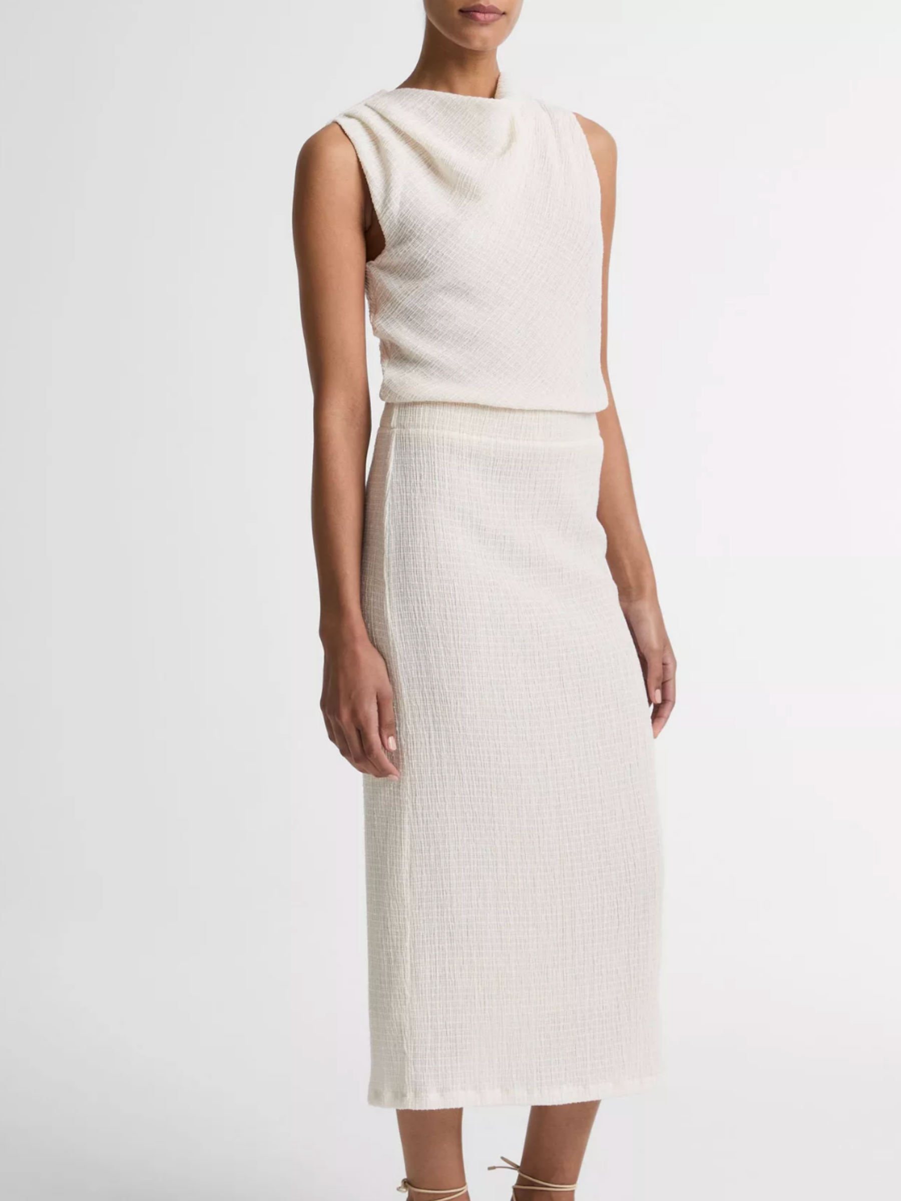 Shadow Grid Midi Skirt - Chalk