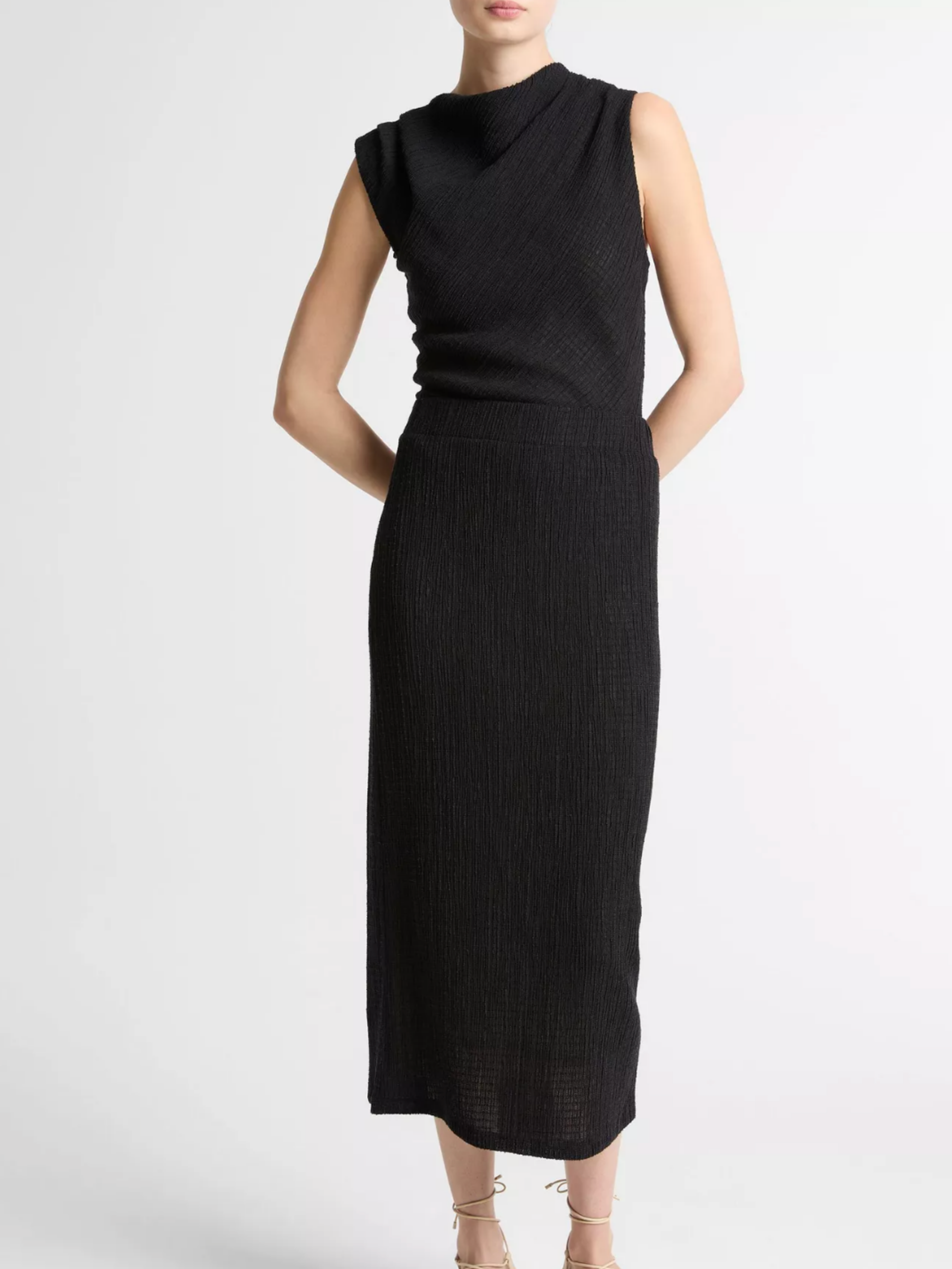 Shadow Grid Midi Skirt - Black