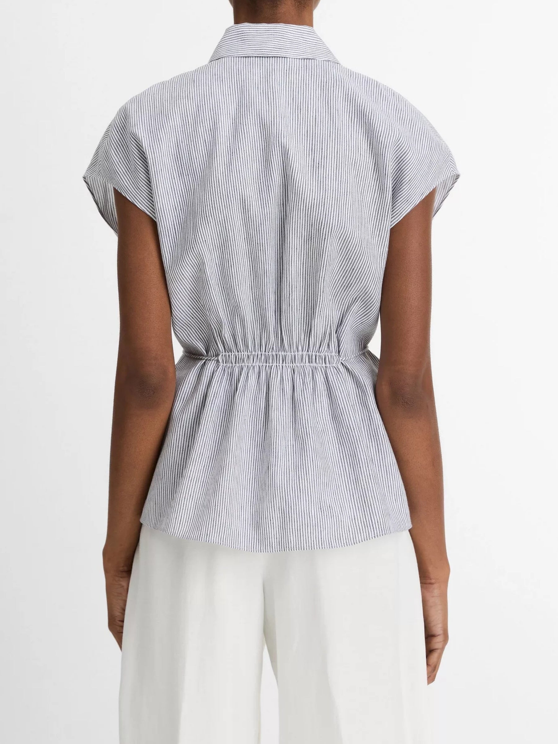 Ticking Stripe Cap Sleeve Blouse - Blue Stripe