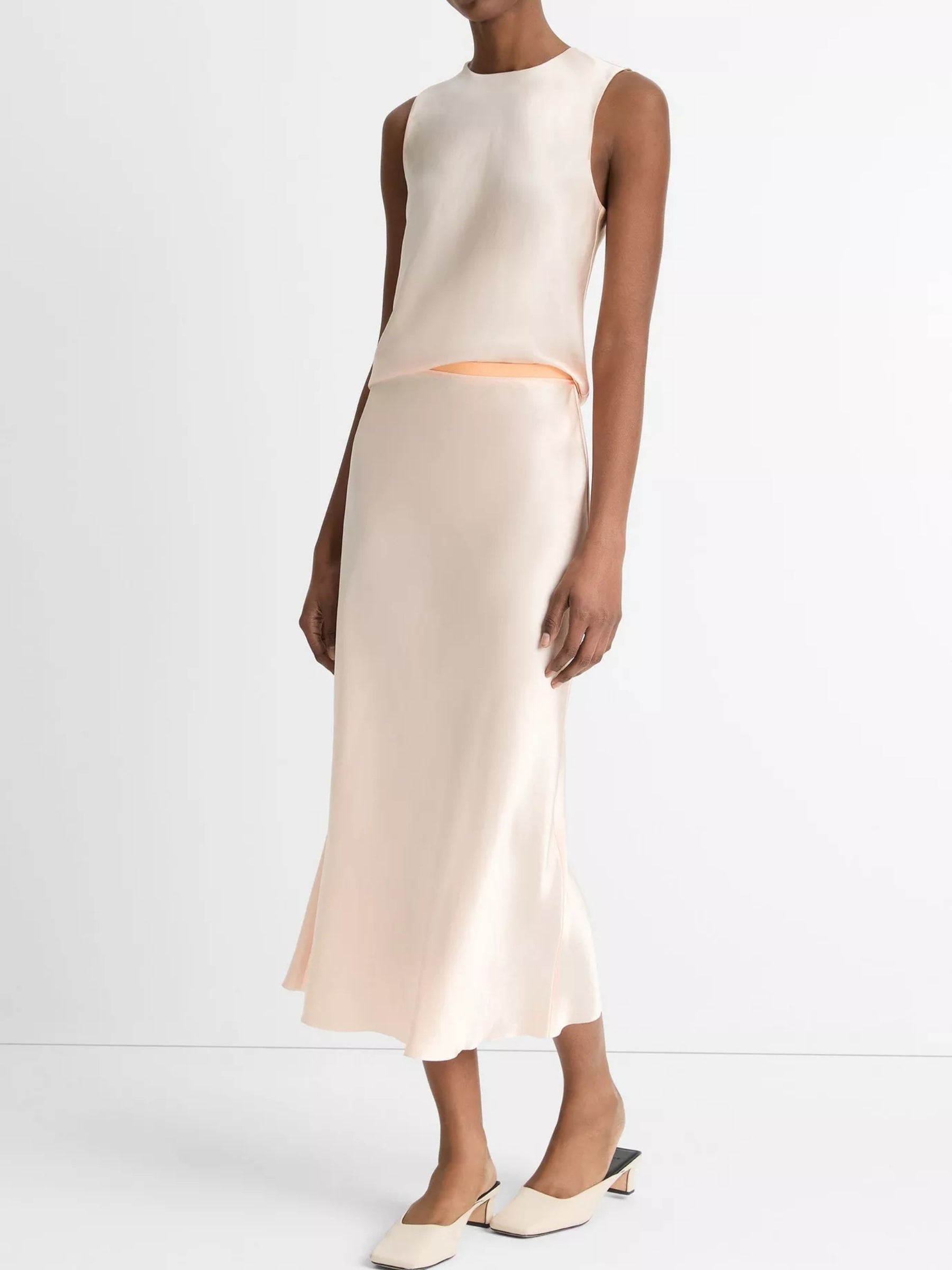 Contrast Waistband Satin Skirt - Lychee