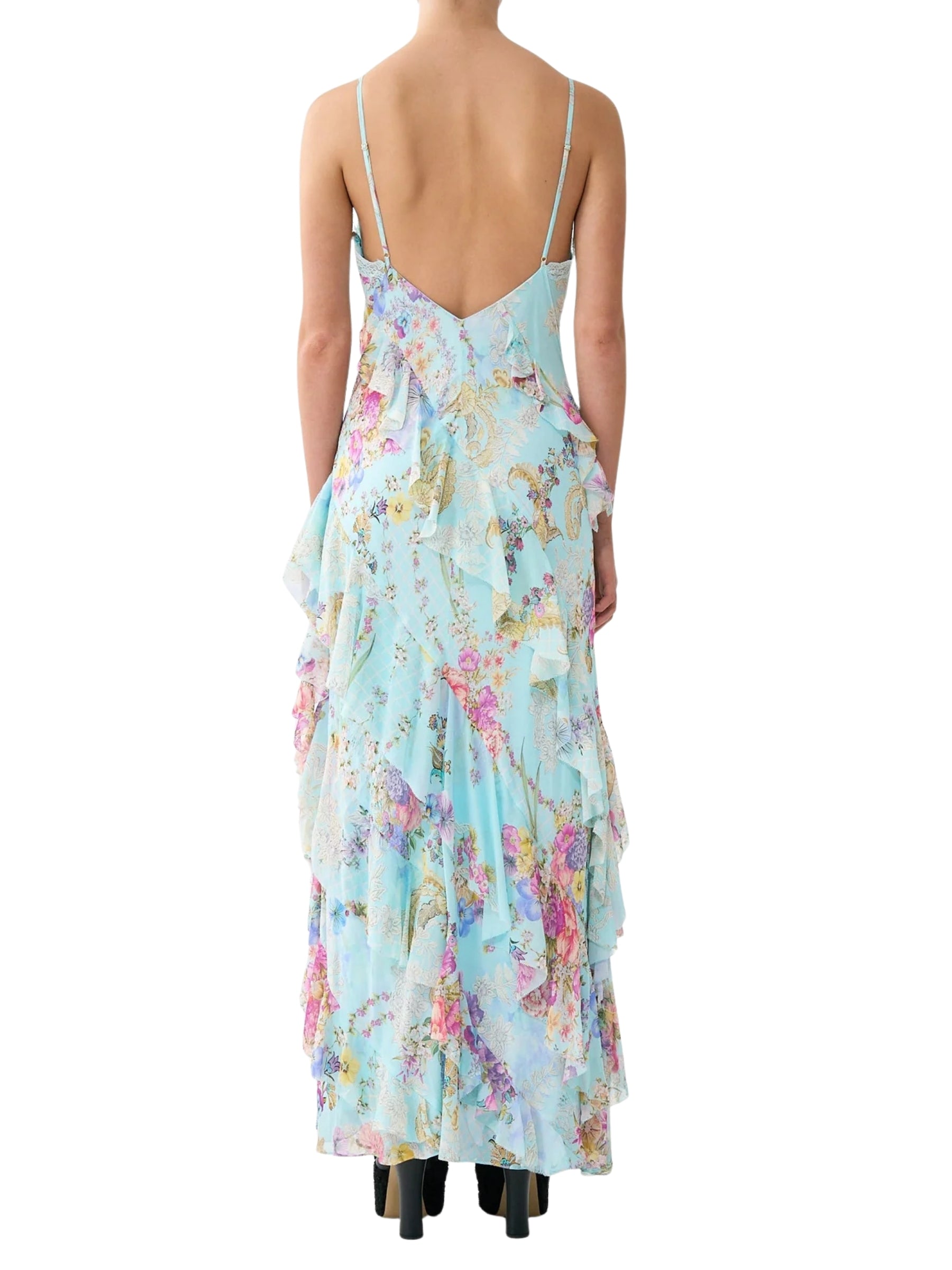 Asymmetrical Ruffle Slip Dress - Bazaar Blooms
