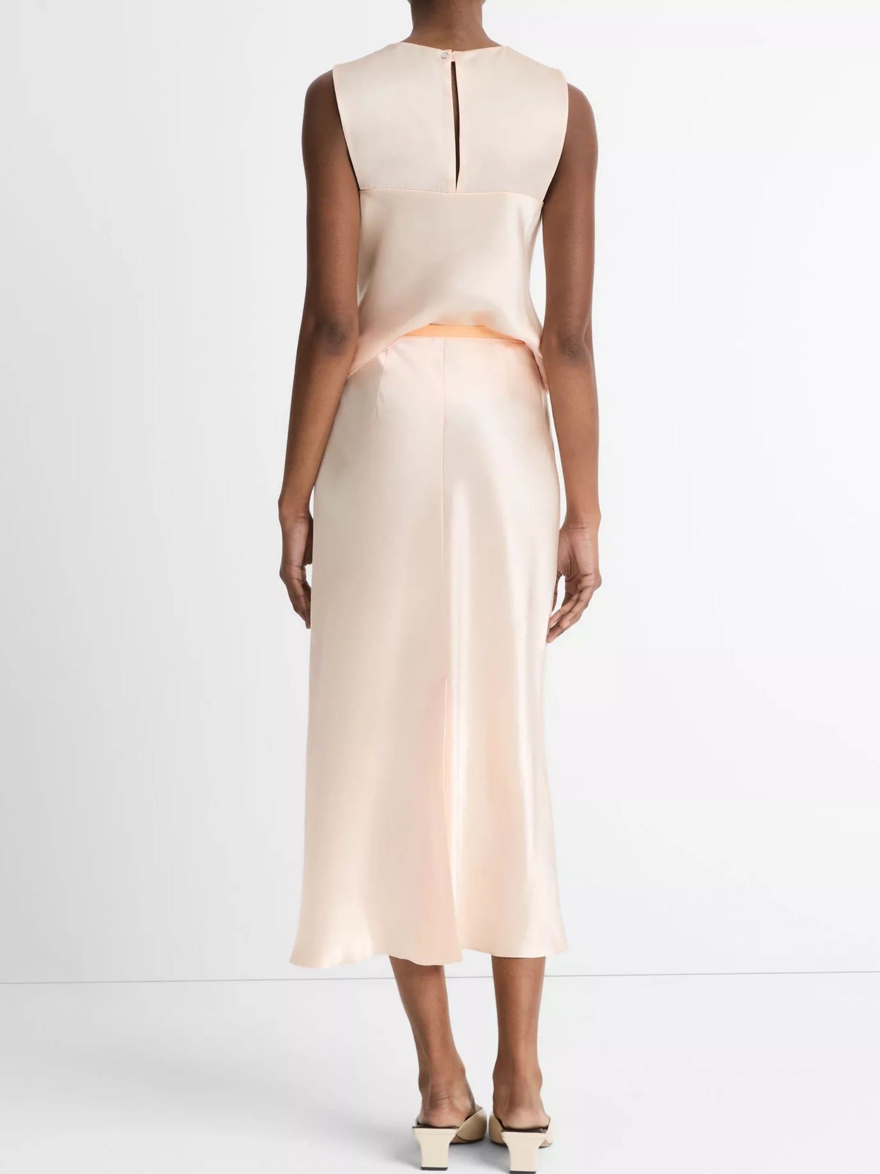 Contrast Waistband Satin Skirt - Lychee