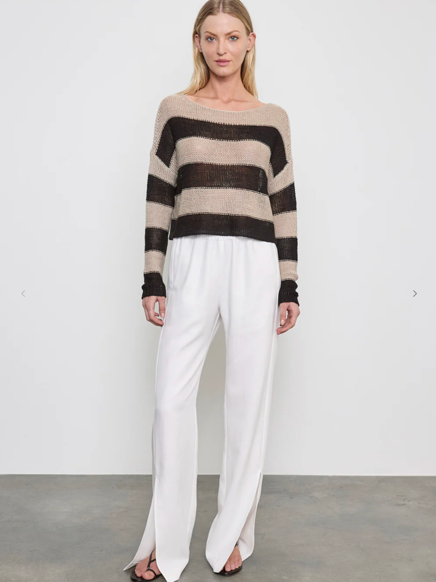 3 Stripe Linen Bateau - Black/Oatmeal