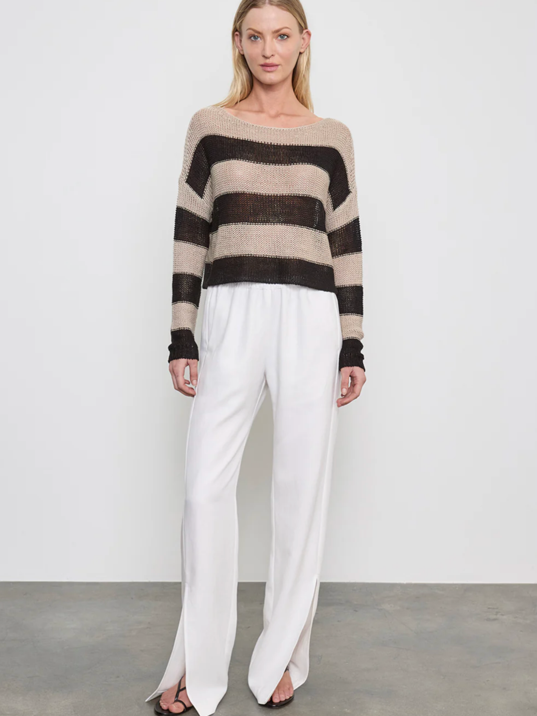 3 Stripe Linen Bateau - Black/Oatmeal