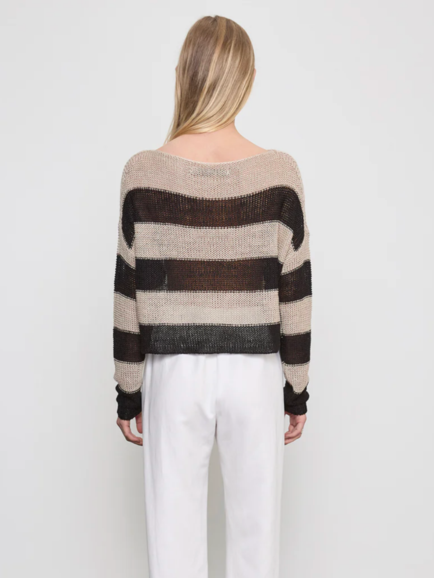 3 Stripe Linen Bateau - Black/Oatmeal