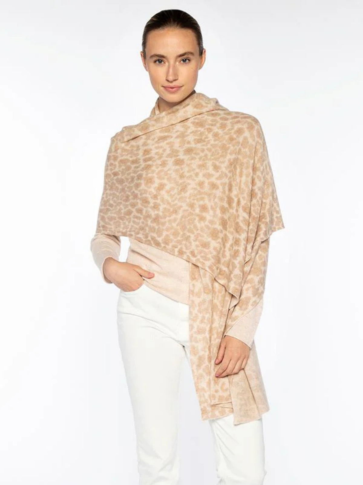 Leopard Print Wrap - Cameo Multi by Kinross Cashmere — view 1