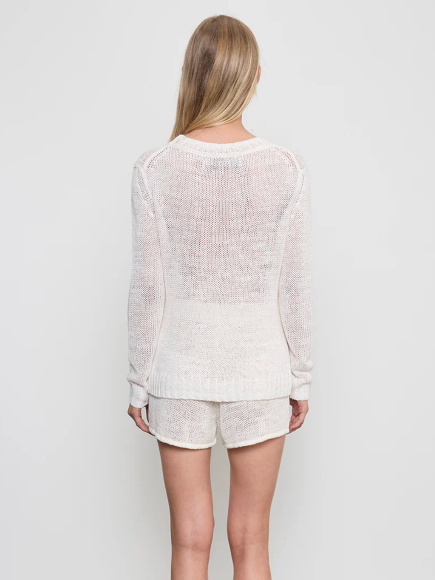 Linen Open Knit Crew - White
