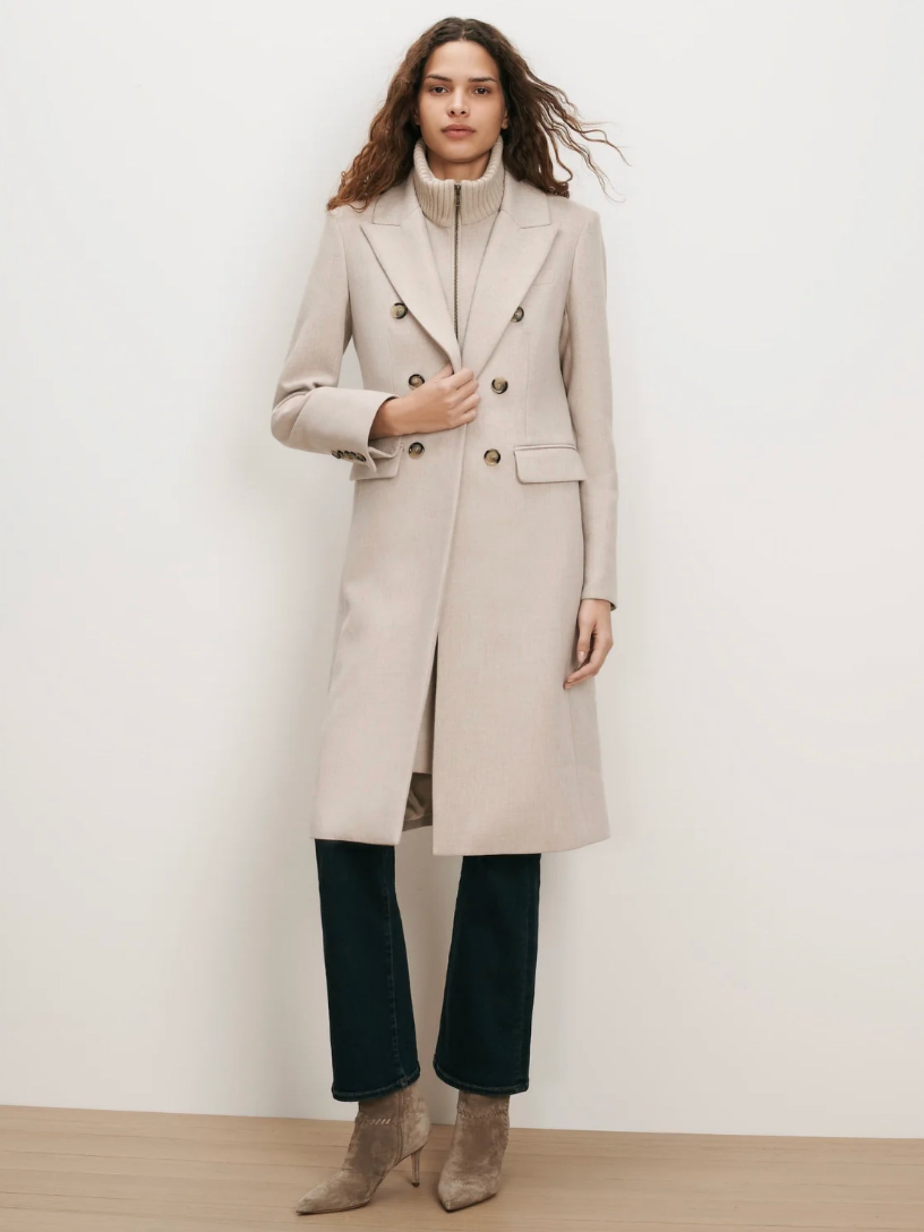 Stryder Double Breasted Dickey Coat - Oyster Melange