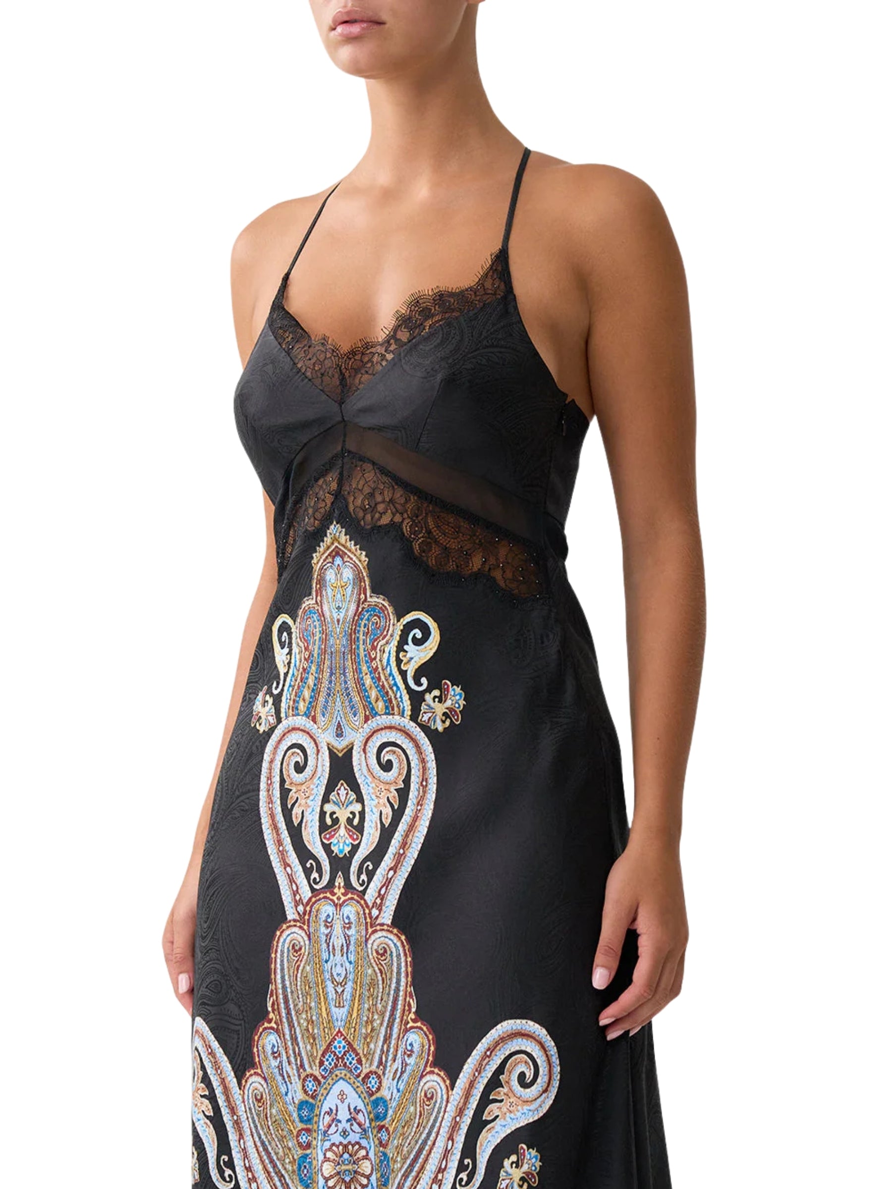 Lace Splice Bias Long Dress - Istambul Animalia