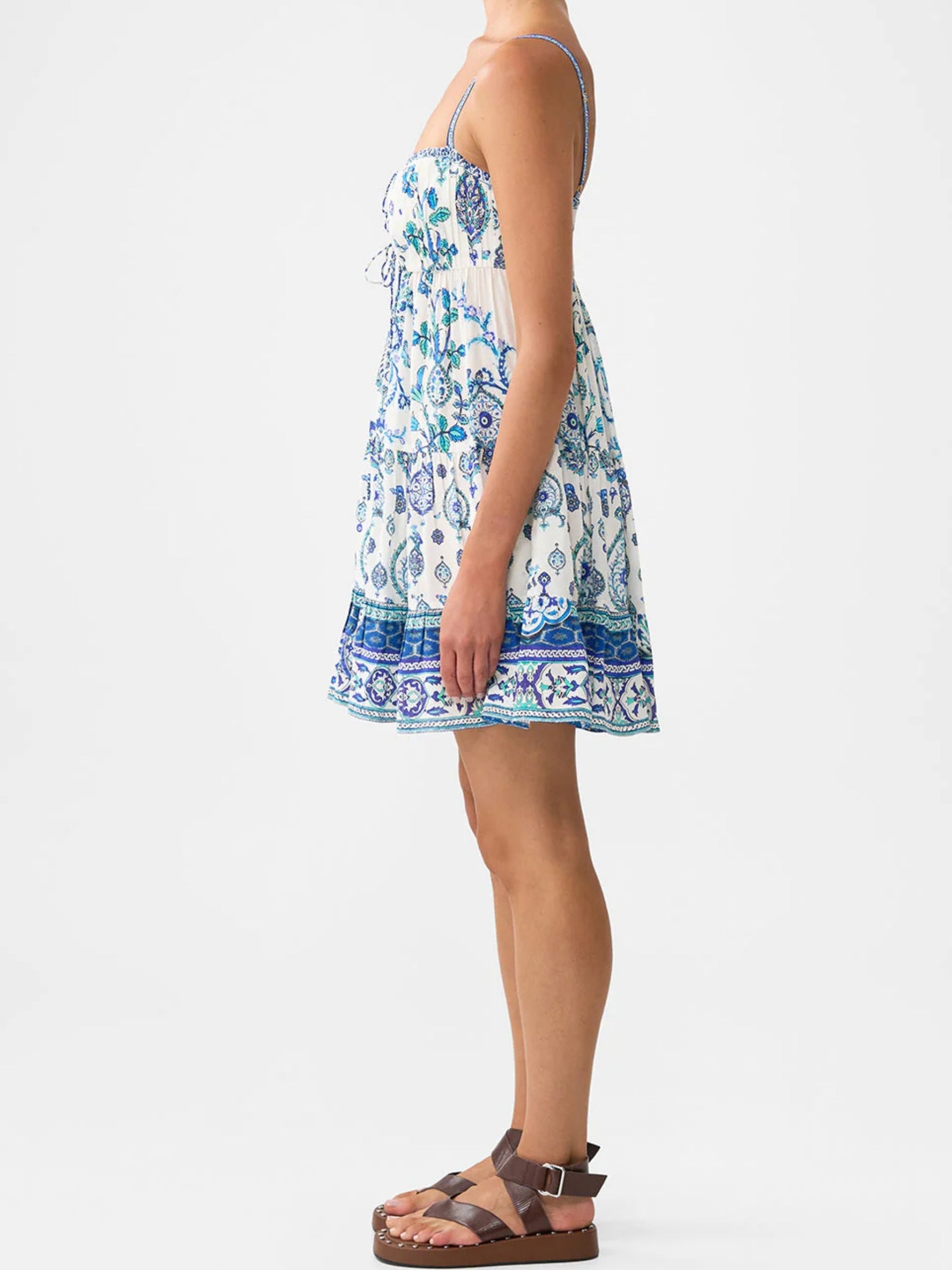 Gathered Bust Tiered Mini Dress - Isnik Lullaby