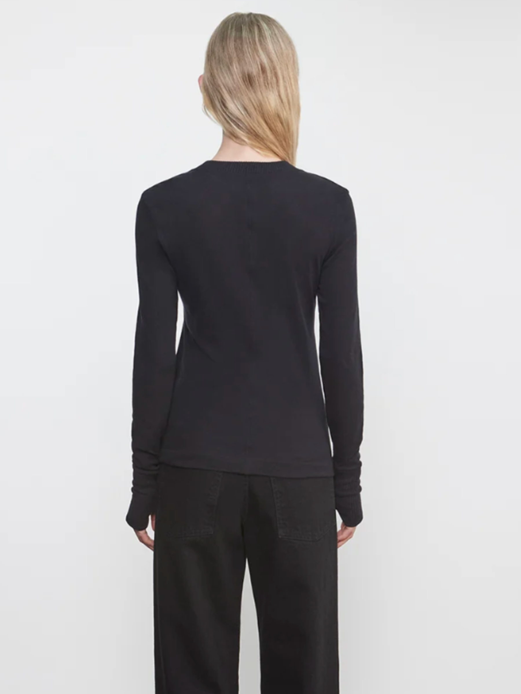 Fine Cashmere Easy Cuffed Crew - Black