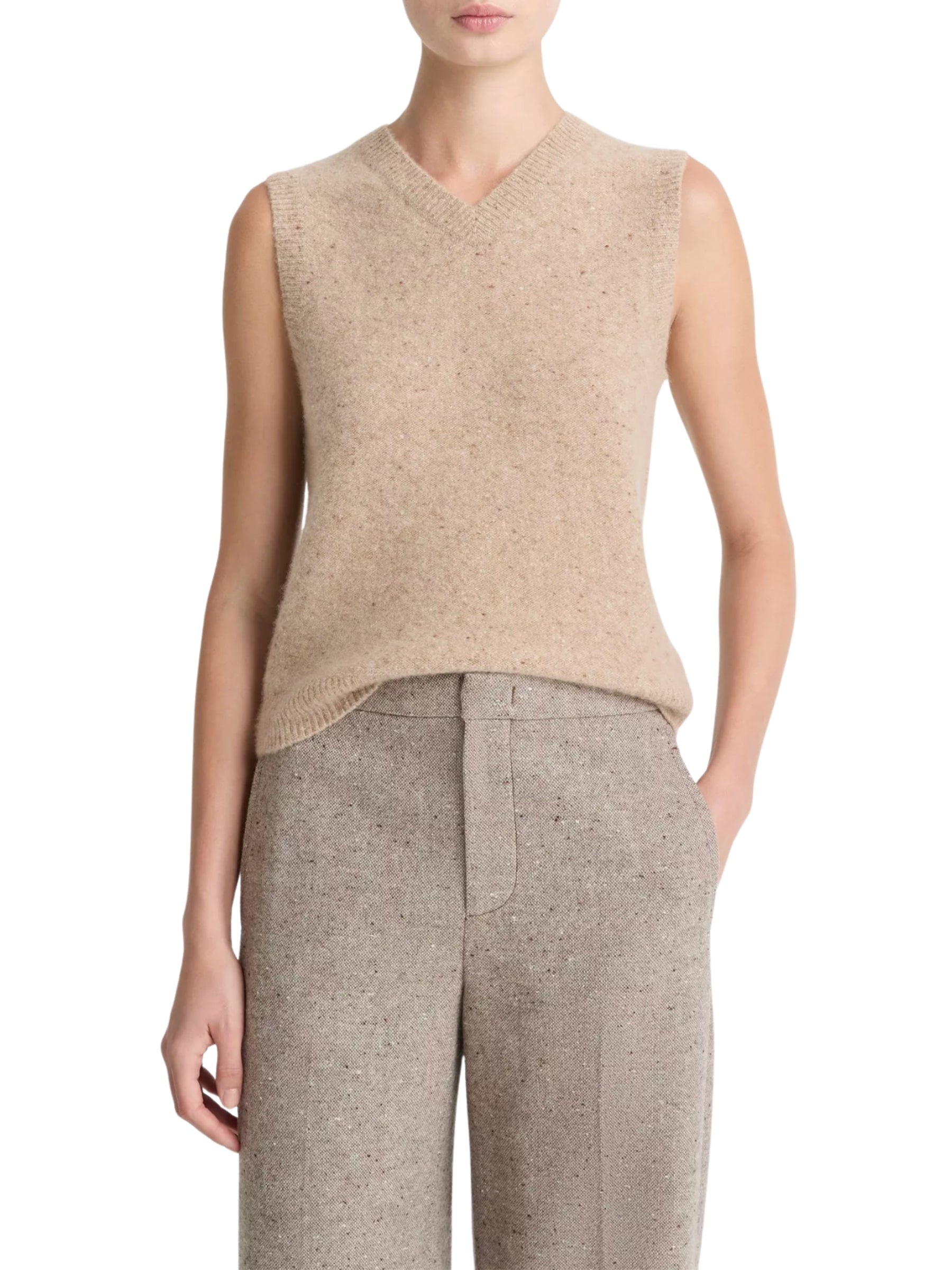 Donegal Plush Cashmere Sweater Vest - Heather Oat