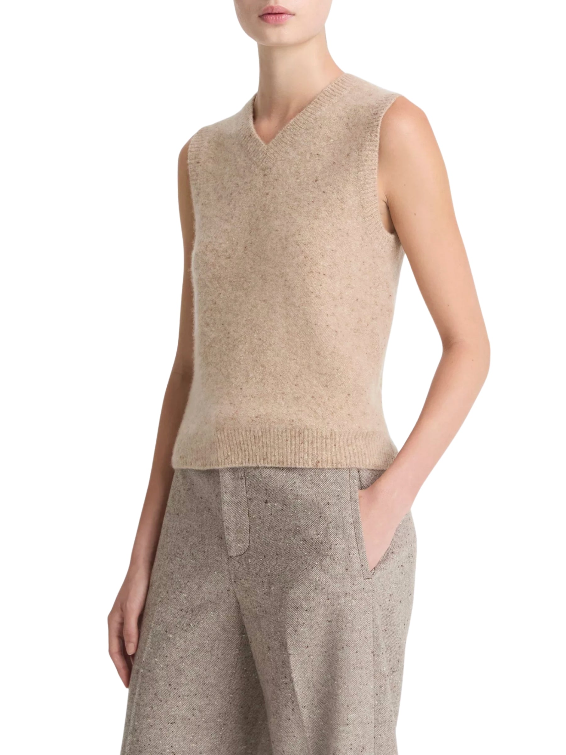 Donegal Plush Cashmere Sweater Vest - Heather Oat