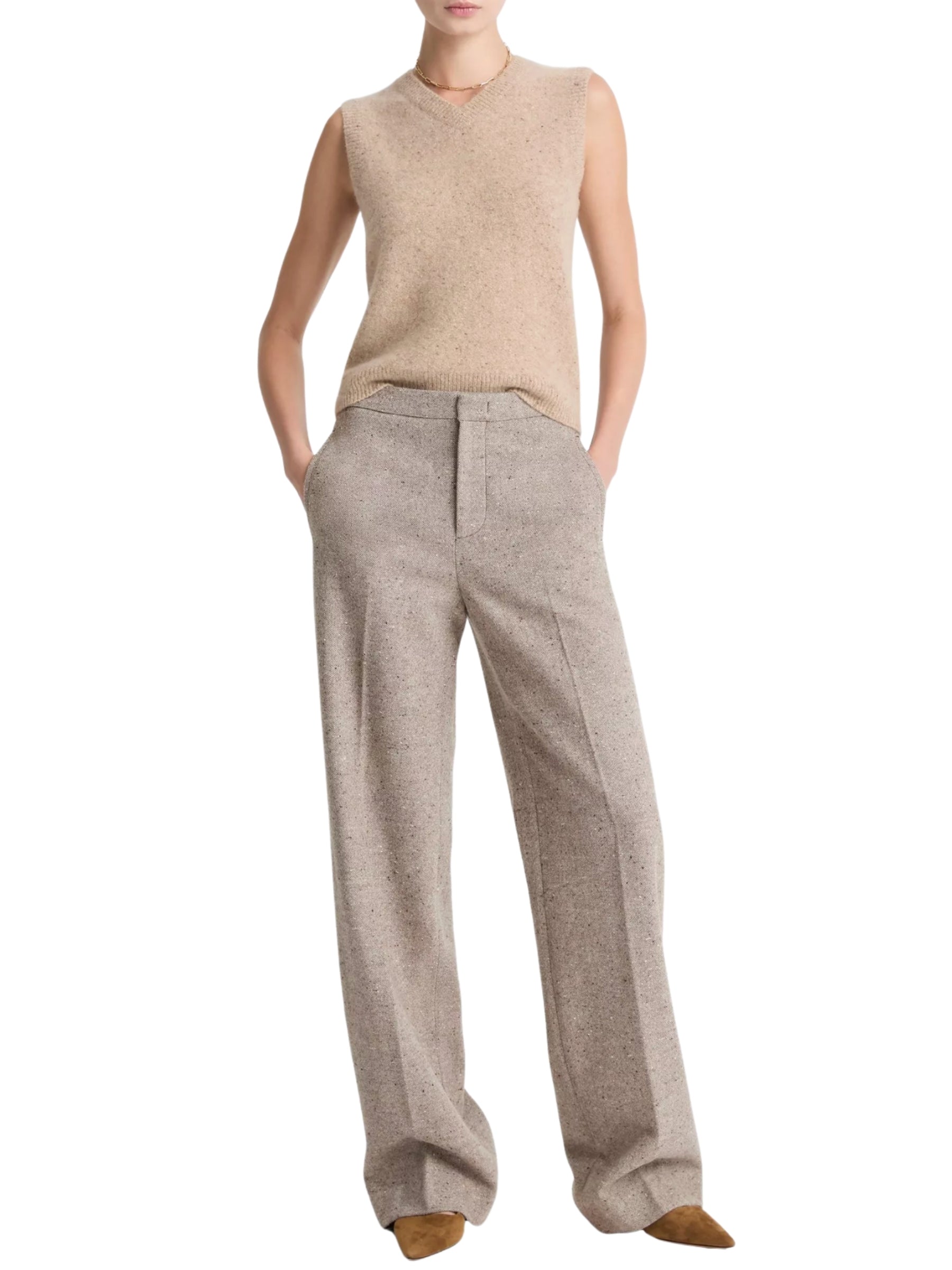 Donegal Plush Cashmere Sweater Vest - Heather Oat