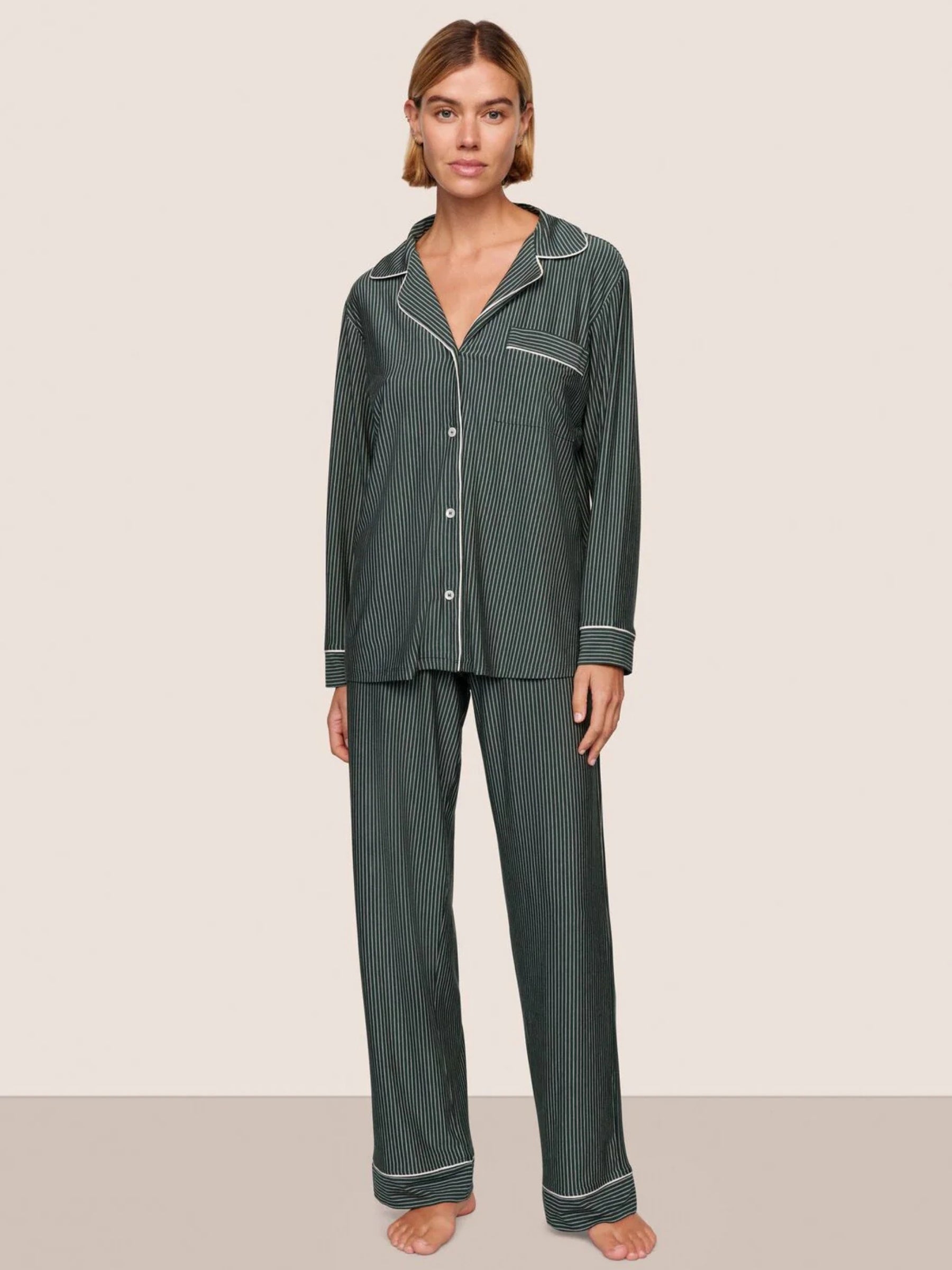 Gisele Printed Long Sleeve PJs - Duo Stripe Pine