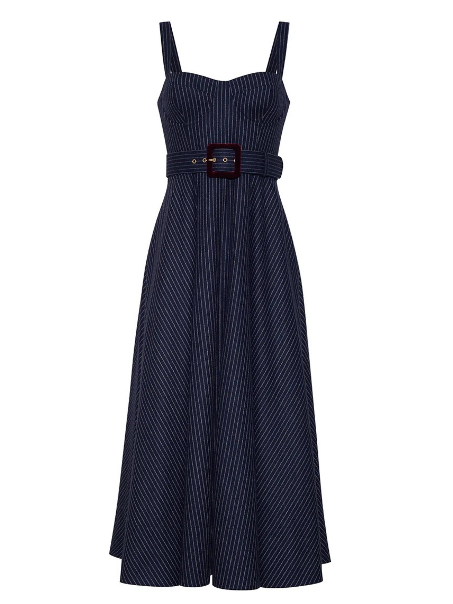 Calypso Dress - Navy Chalk Stripe