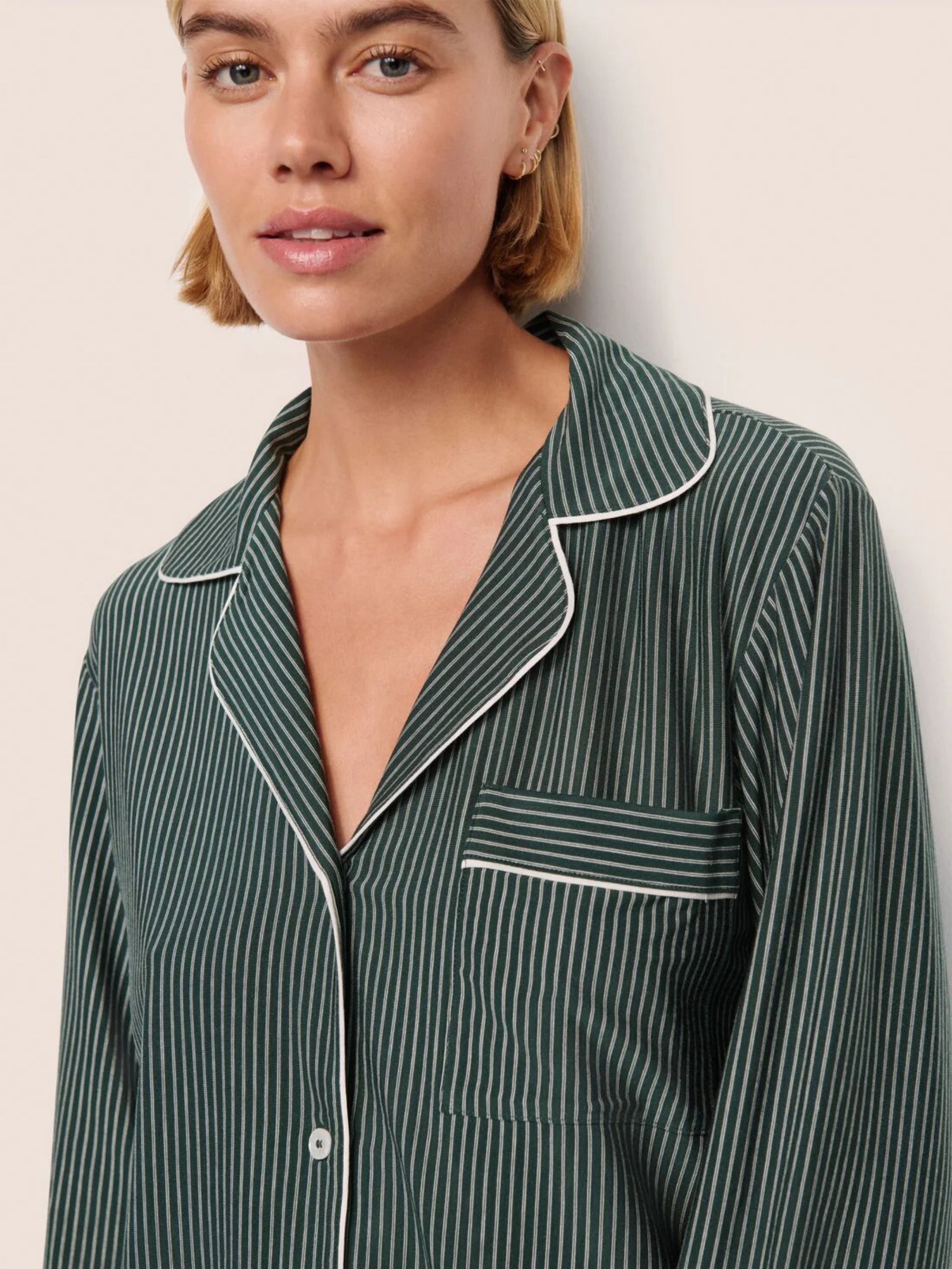 Gisele Printed Long Sleeve PJs - Duo Stripe Pine