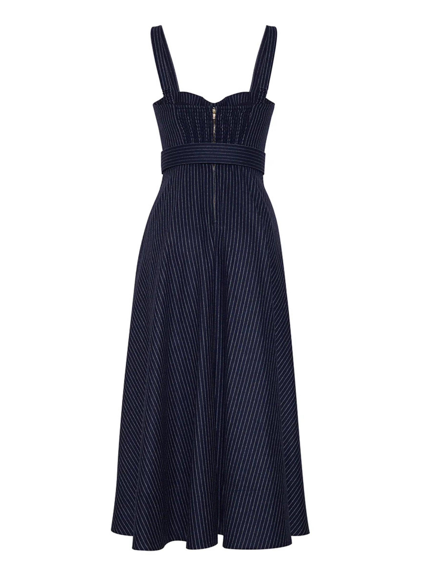 Calypso Dress - Navy Chalk Stripe