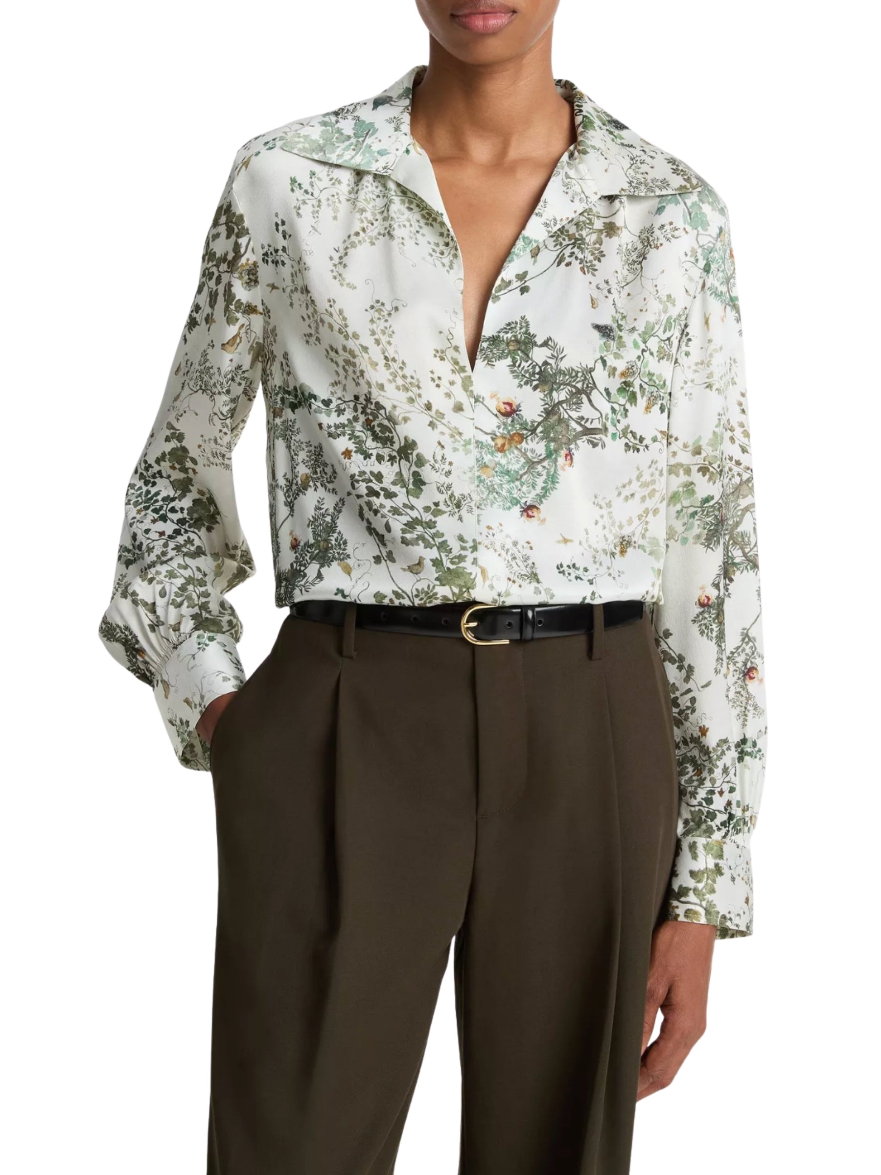 Grape Vine Placed Smocked Silk Blouse - Multi