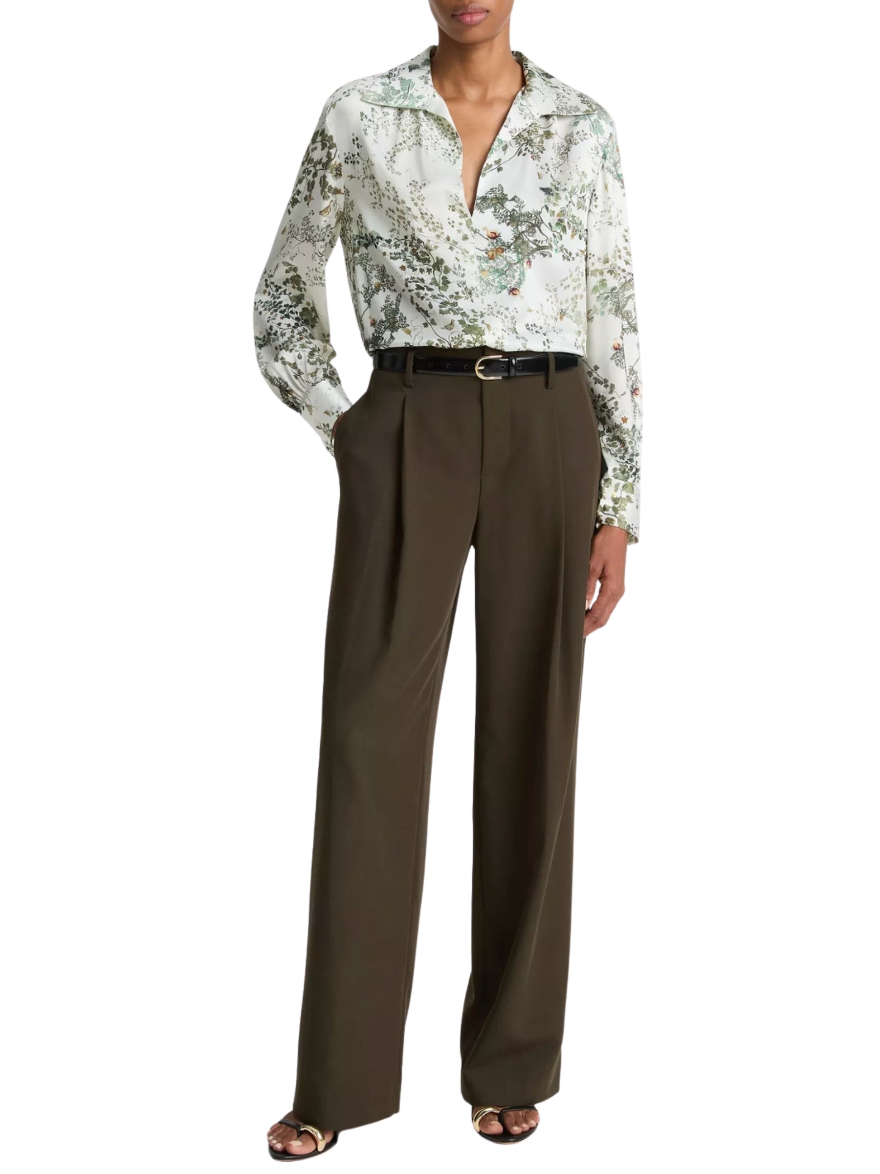 Grape Vine Placed Smocked Silk Blouse - Multi