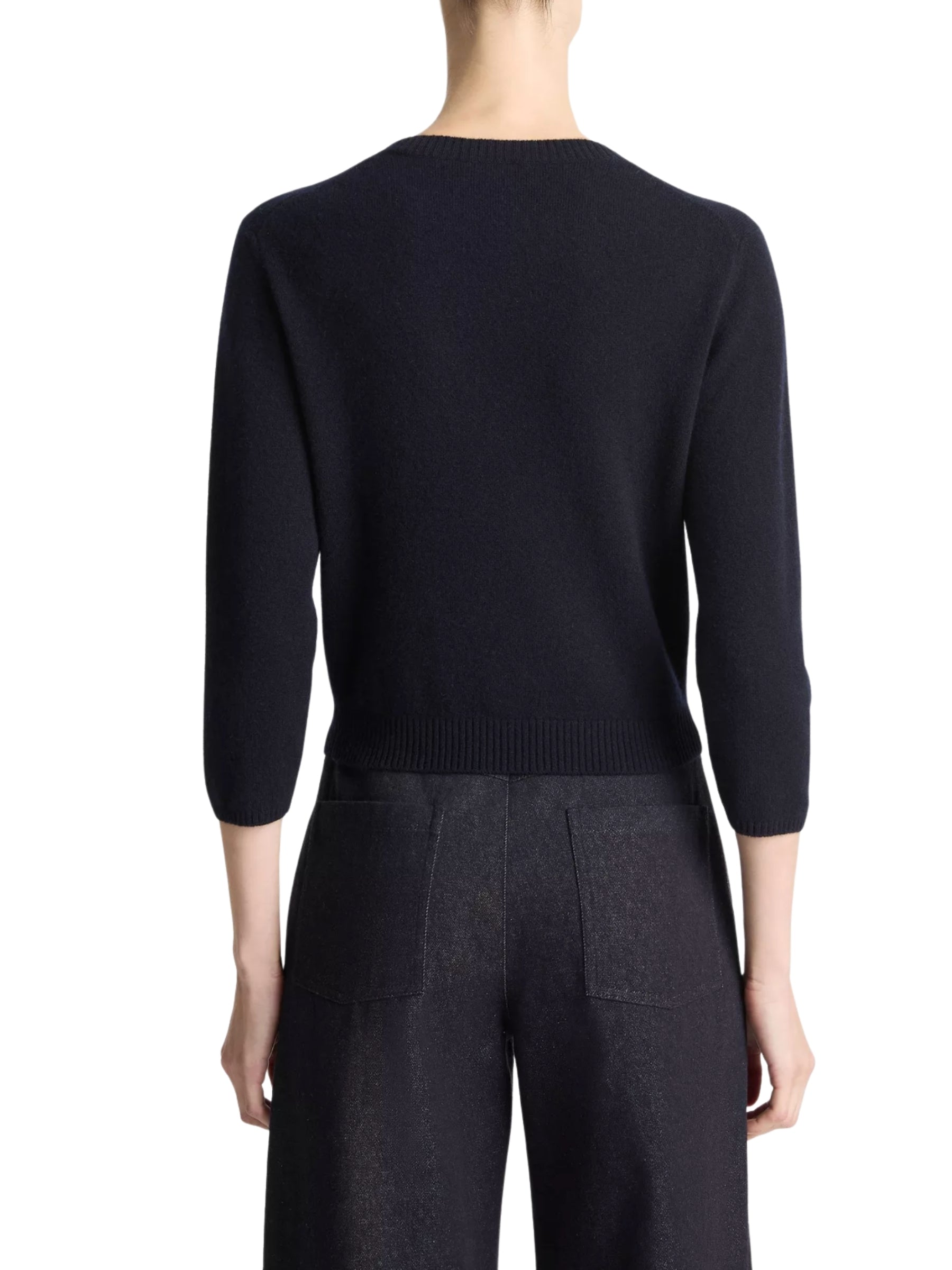 3/4 Sleeve V Neck Sweater - Navy