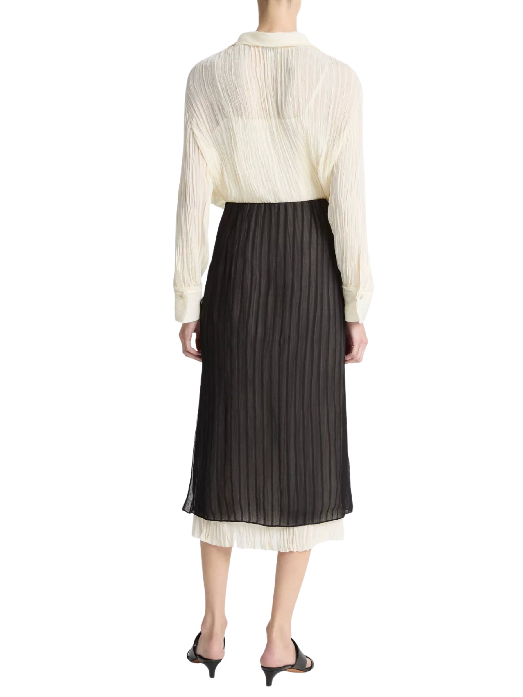 Crushed Stripe Layered Pencil Skirt - Black/White