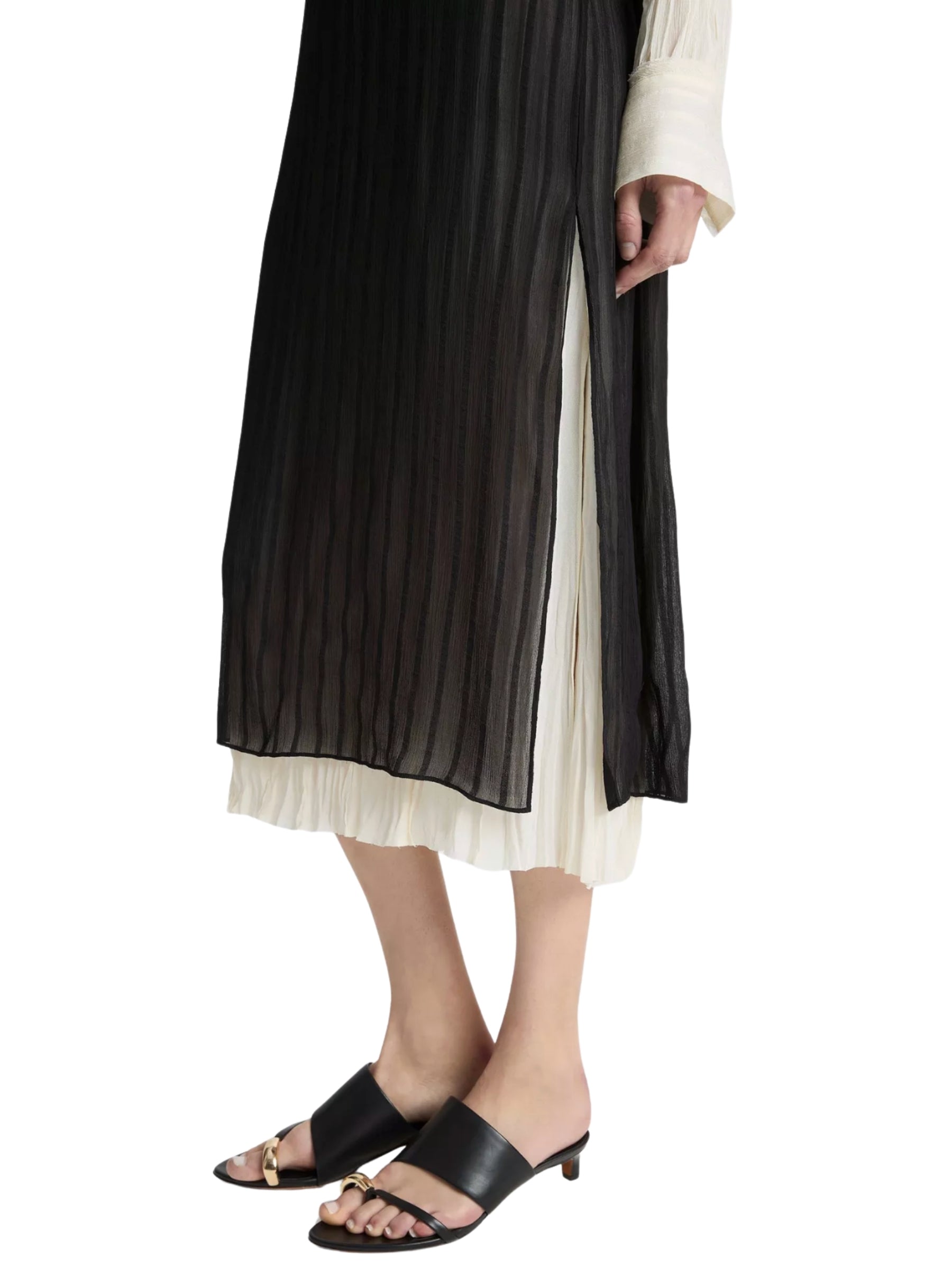 Crushed Stripe Layered Pencil Skirt - Black/White